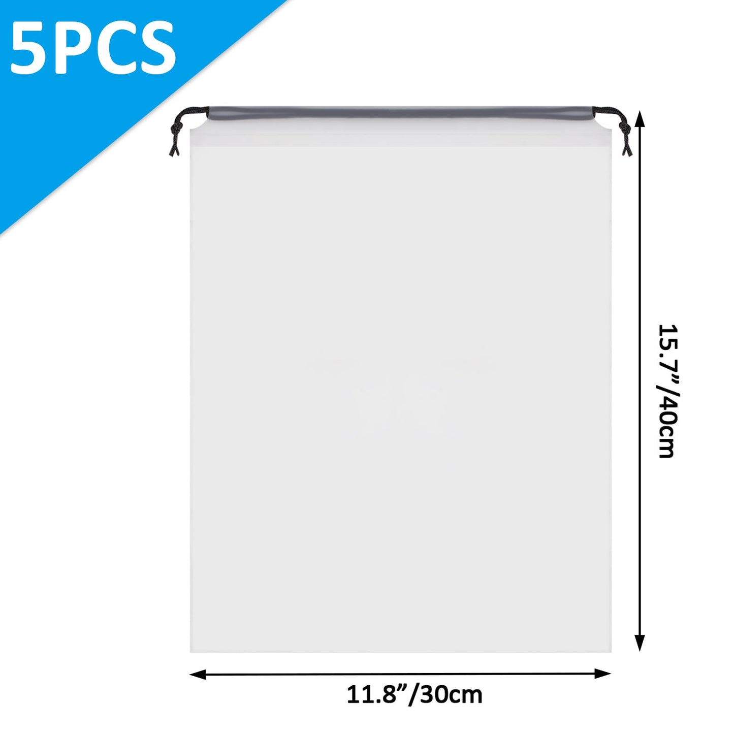 COIDEA, Waterproof Travel Drawstring Shoe Bags for Packing, Storage, Travel Essentials for Men and Women, 15.7 x 11.8 inches, Clear, 5 pieces