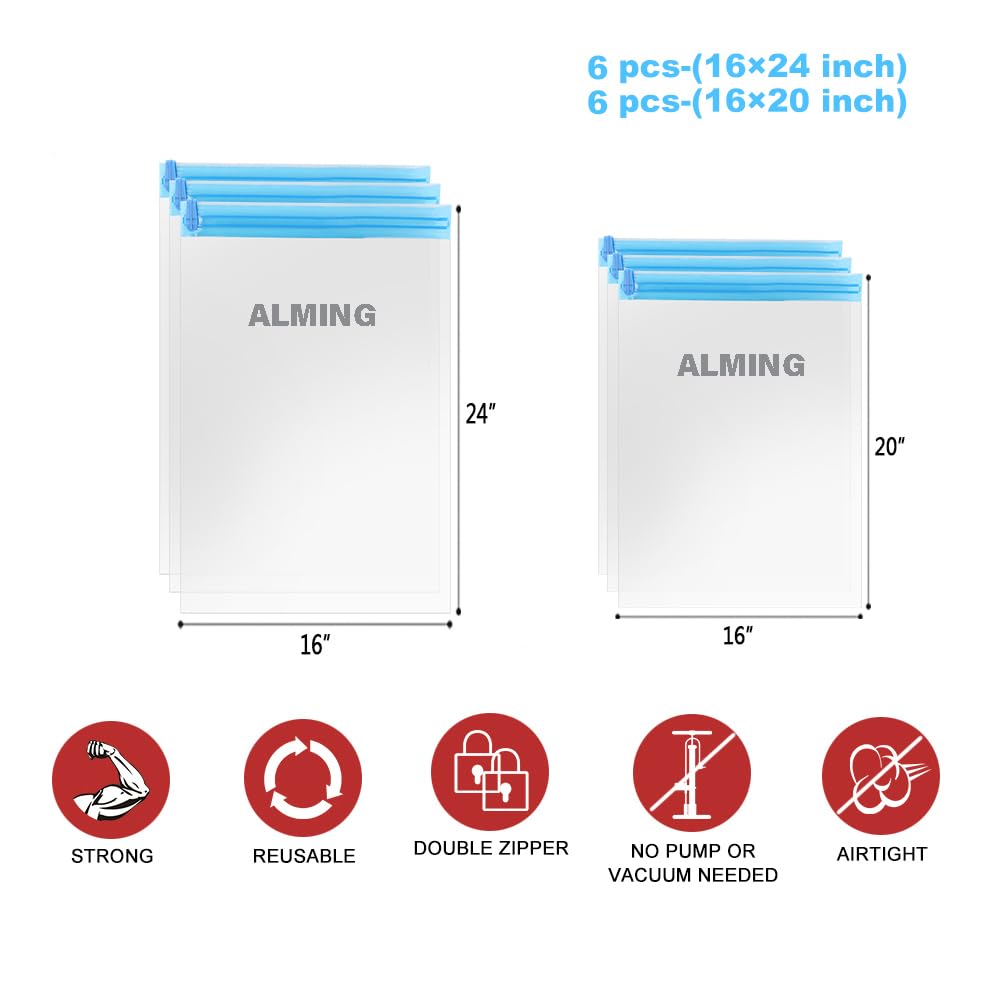 ALMING Compression Bags - Travel Essentials 12 Pack Space Saver No Vacuum or Pump Needed Storage Accessorie and Home Packing Organizers (transparent)