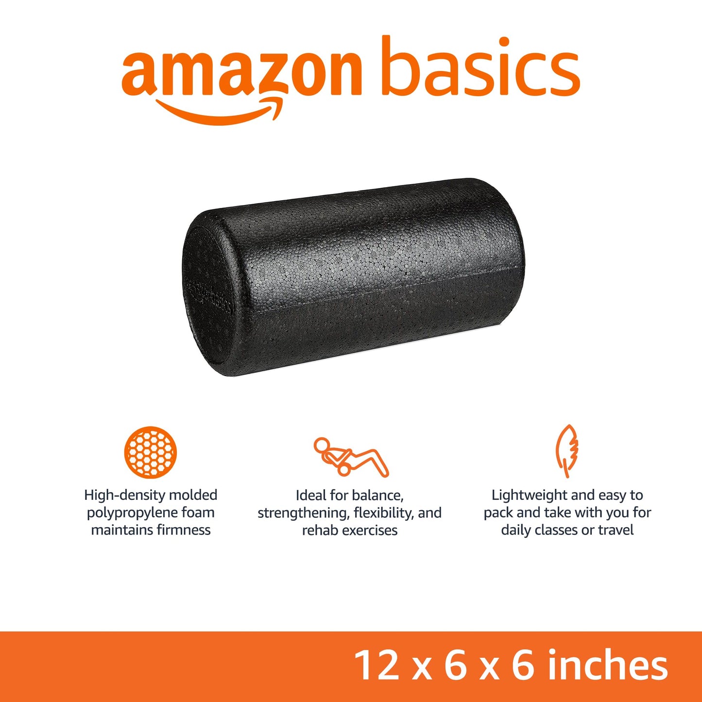 Amazon Basics High Density Foam Roller for Exercise and Recovery, 12 Inches, Black