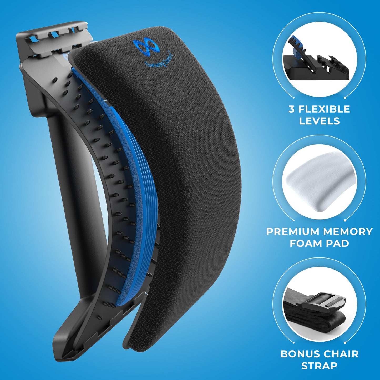 Everlasting Comfort Lumbar Support Board Back Stretcher for Lower Pain Relief - Adjustable Spine Decompression with 88 Acupressure Nodes - Back Cracking Device with Chair Strap for Posture Correction