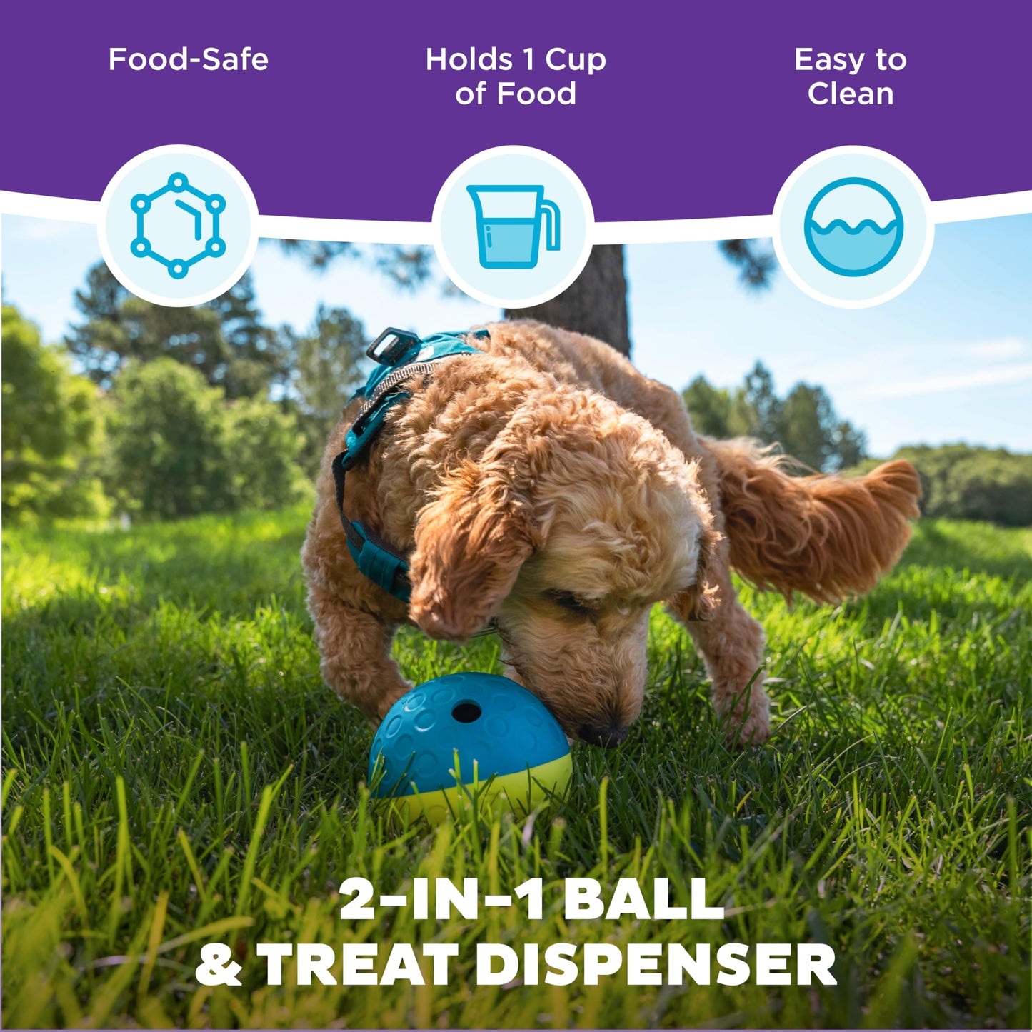 Outward Hound by Nina Ottosson Treat Tumble Interactive Puzzle Ball Dog Toy, Level 1 Beginner, Blue, Small (4.75" Diameter)