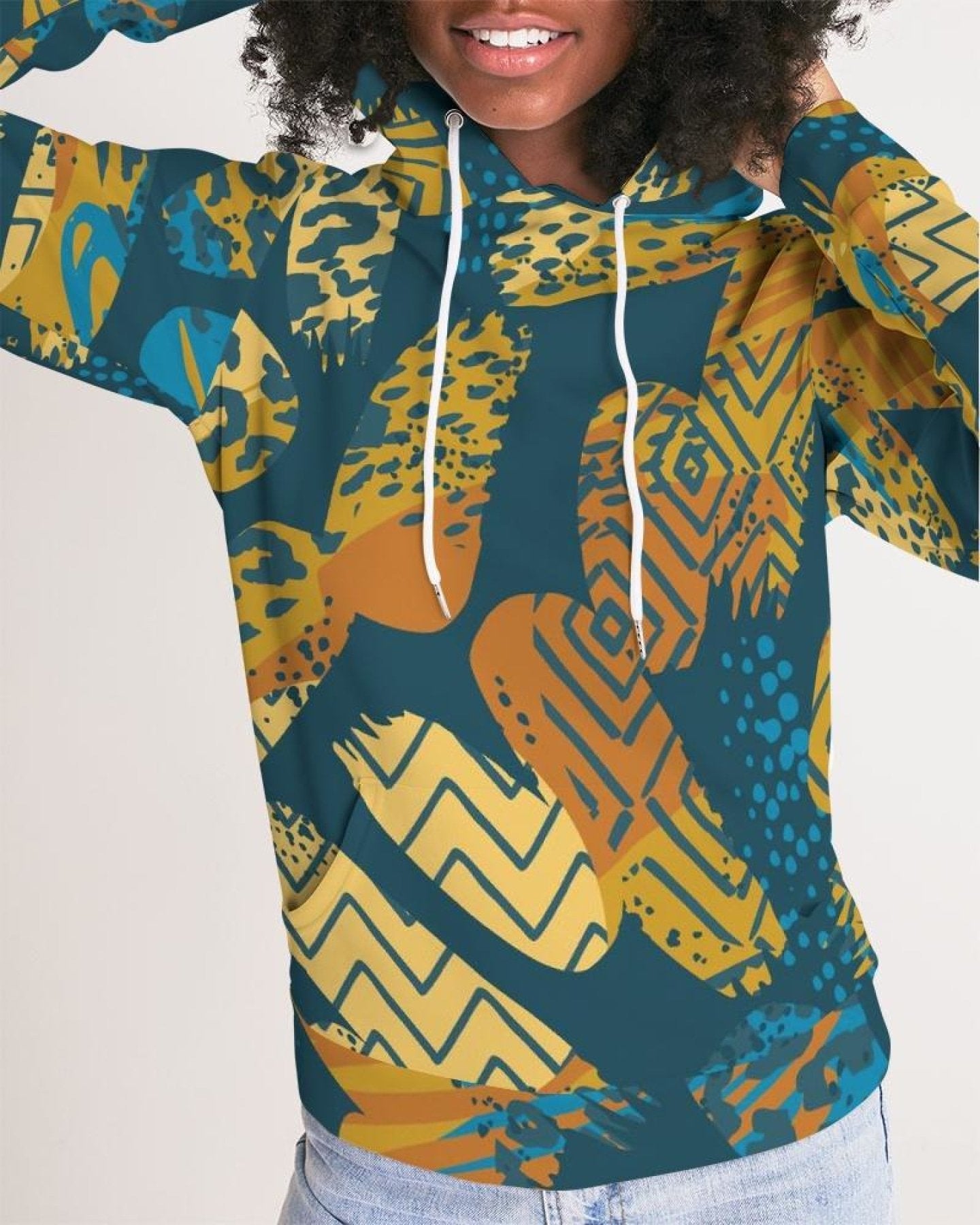 Womens Hoodie - Pullover Sweatshirt - Graphic / Blue Abstract