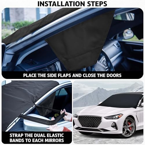 Autovir Windshield Snow Cover for Ice and Snow – Car Windshield Cover for Winter Frost, Ice & Snow Protection – Waterproof Frost Shield Windshield Protector for Cars, SUVs & Trucks (69x42 inches)