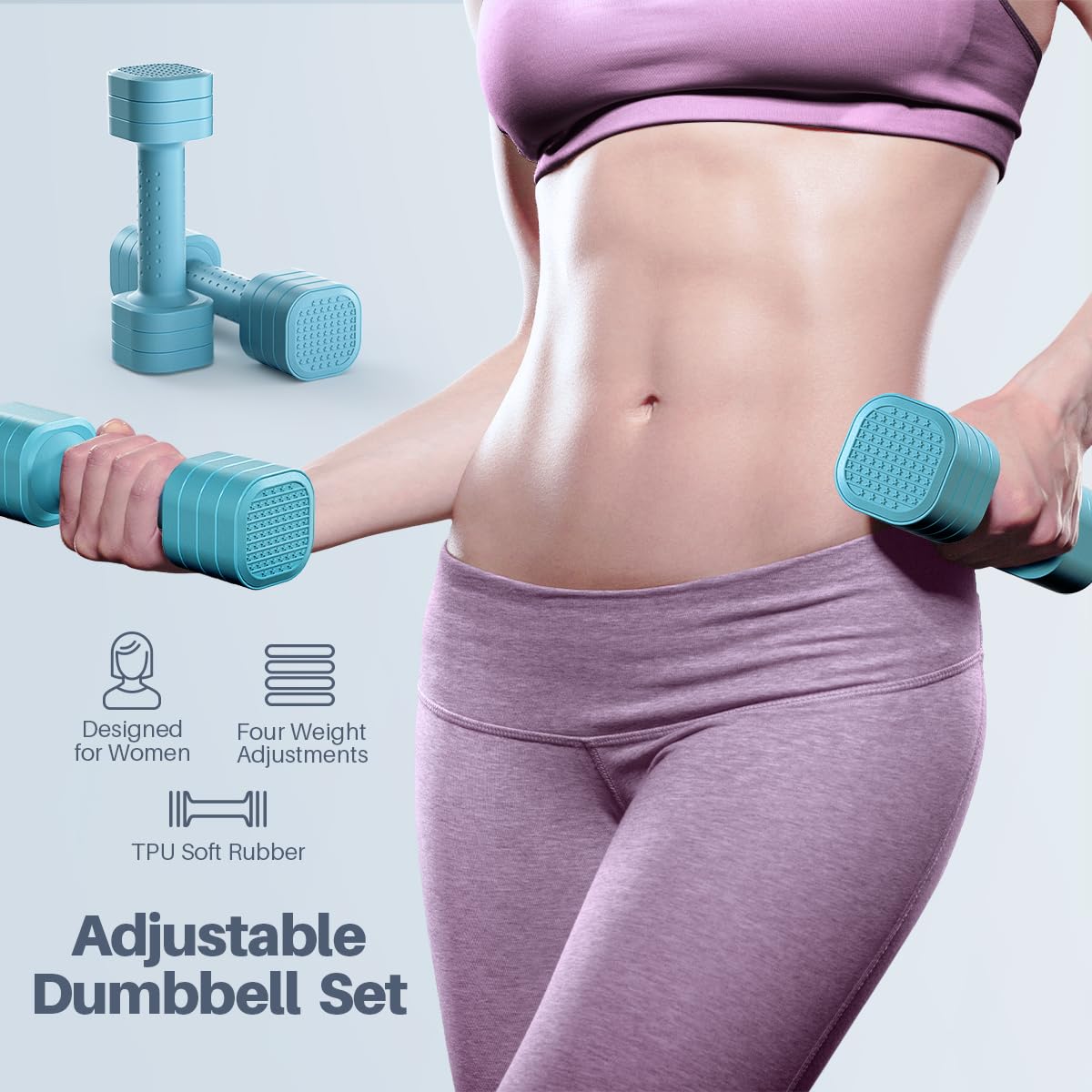 Zempox Adjustable Dumbbell Set of 2, 4 in 1 Free Weights Dumbbells Set for Women, Hand Weights for Women at Home, Each 2lb 3lb 4lb 5lb with TPU Soft Rubber Handle for Home Gym Exercise Training
