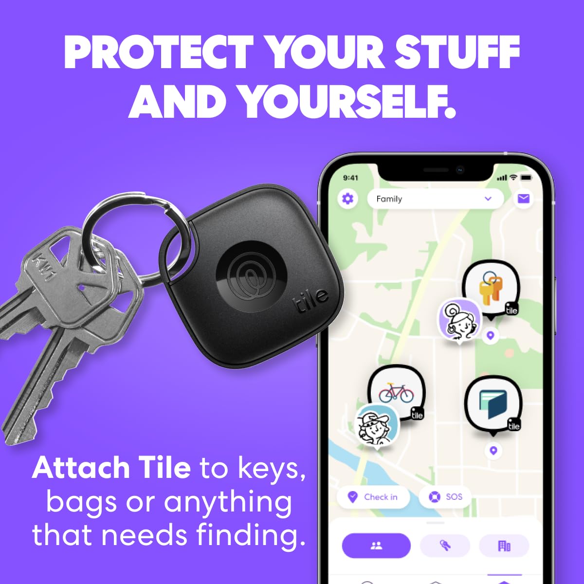 Tile by Life360 Mate - Bluetooth Tracker, Keys Finder and Item Locator for Keys, Bags and More. Phone Finder. Both iOS and Android Compatible. 1-Pack (Black)