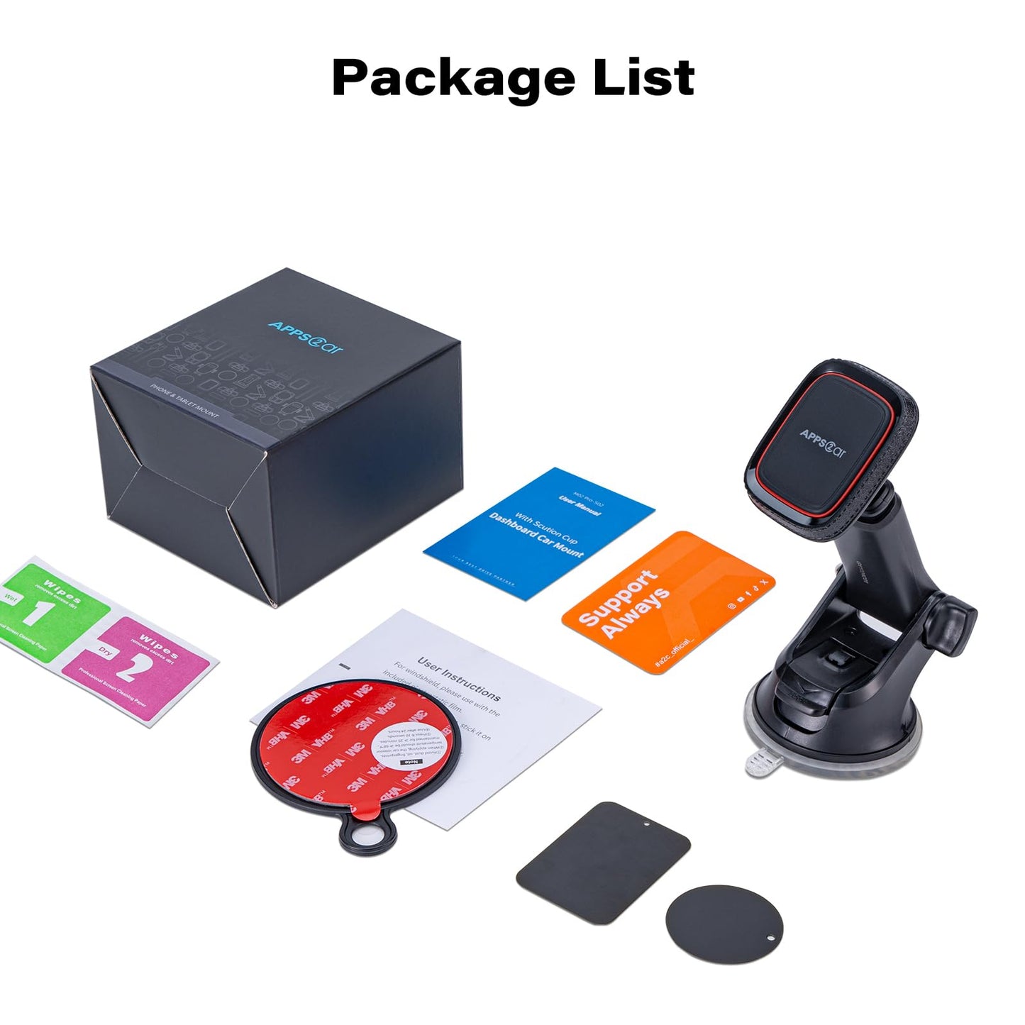 APPS2Car Magnetic Phone Mount for Car, Dashboard & Windshield Suction Cup Holder with Telescopic Arm, Requires Metal Plate (Included), Universal Fit for iPhone & Android Smartphones