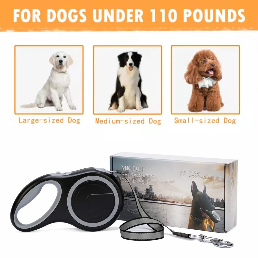26Ft Retractable Dog Leash, Heavy Duty Great Leash for Dog up to 110 lbs, Anti-Slip Rubberized Handle, One-Handed Brake, Strong Nylon Tape, Tangle Free(Large Size).