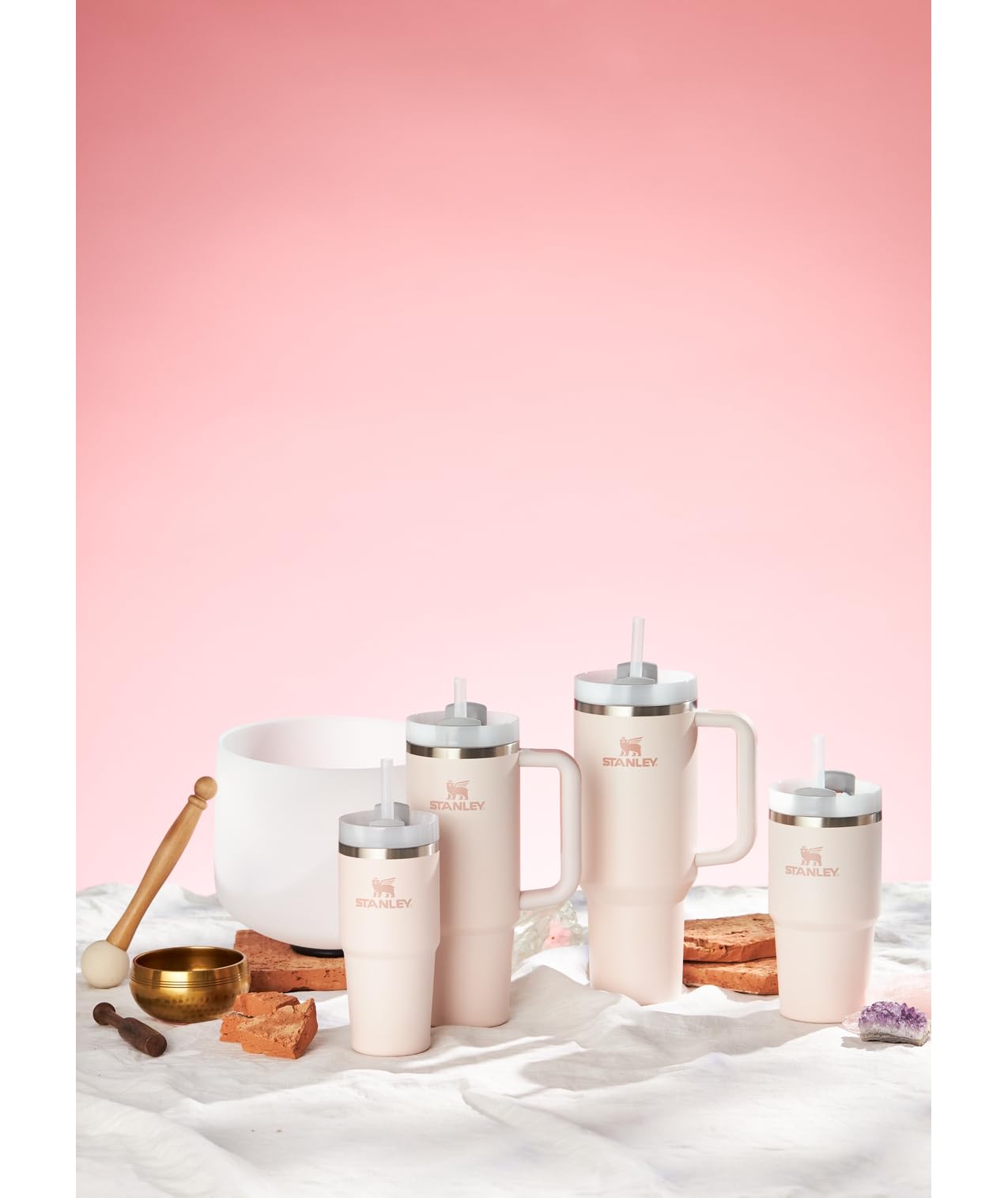 STANLEY Quencher H2.0 Tumbler with Handle and Straw 40 oz Flowstate 3-Position Lid Cup Holder Compatible for Travel Insulated Stainless Steel Cup BPA-Free Rose Quartz 2.0