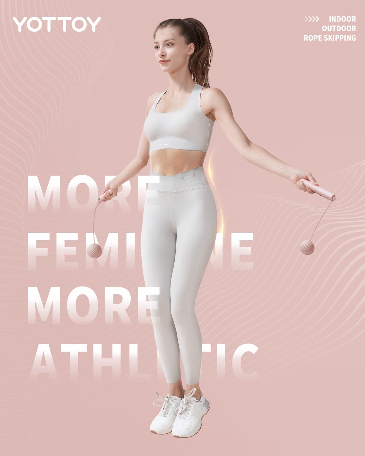 YOTTOY Cordless Jump Rope with Counter - Ropeless Jump Rope 2 In 1 with Large Cordless Ball-Weighted for Women with LCD Display (Pink)