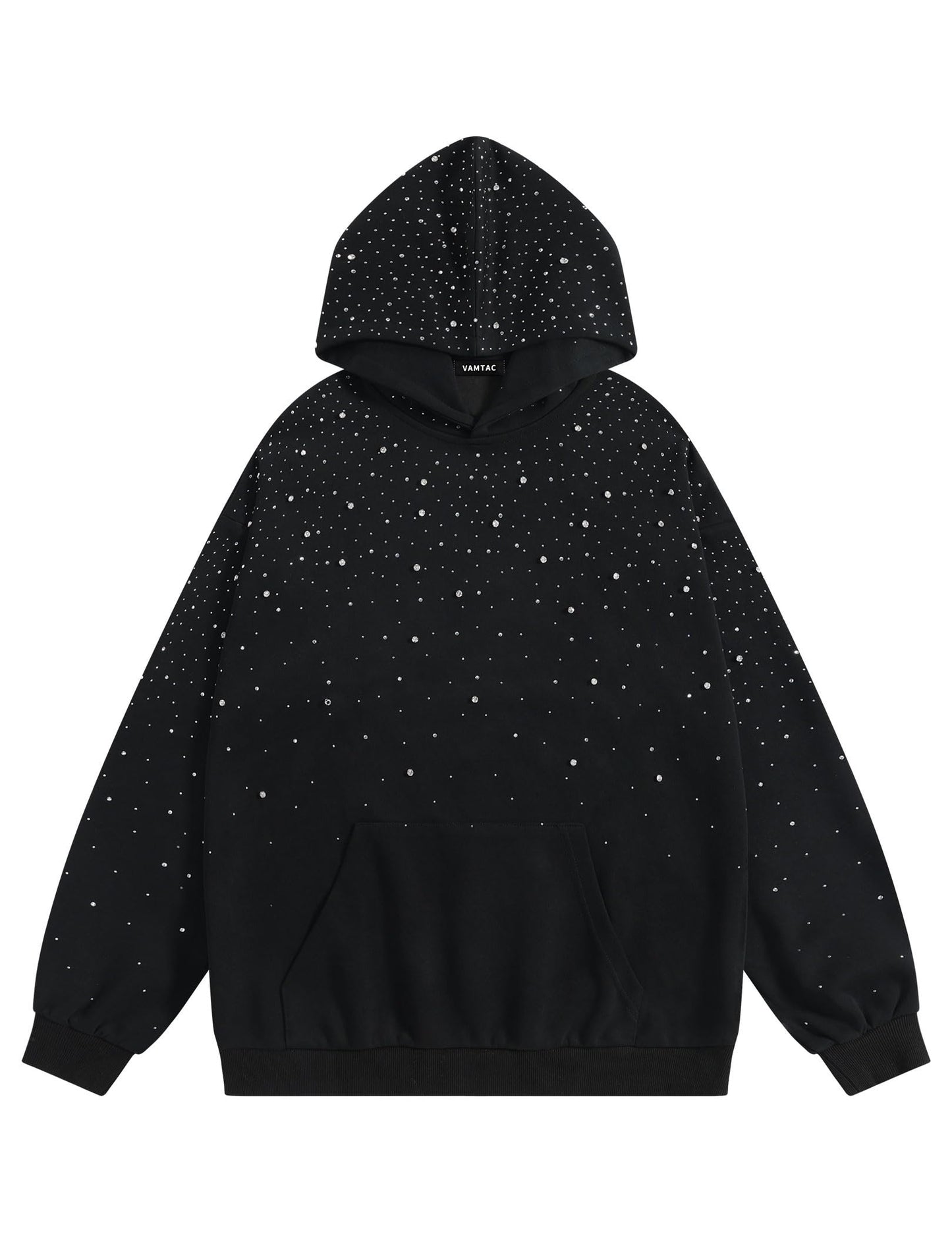 Vamtac Rhinestone Hoodies Men Oversized Hooded Sweatshirts Fashion Casual Hoodie Pullover Y2k Streetwear Tops Black
