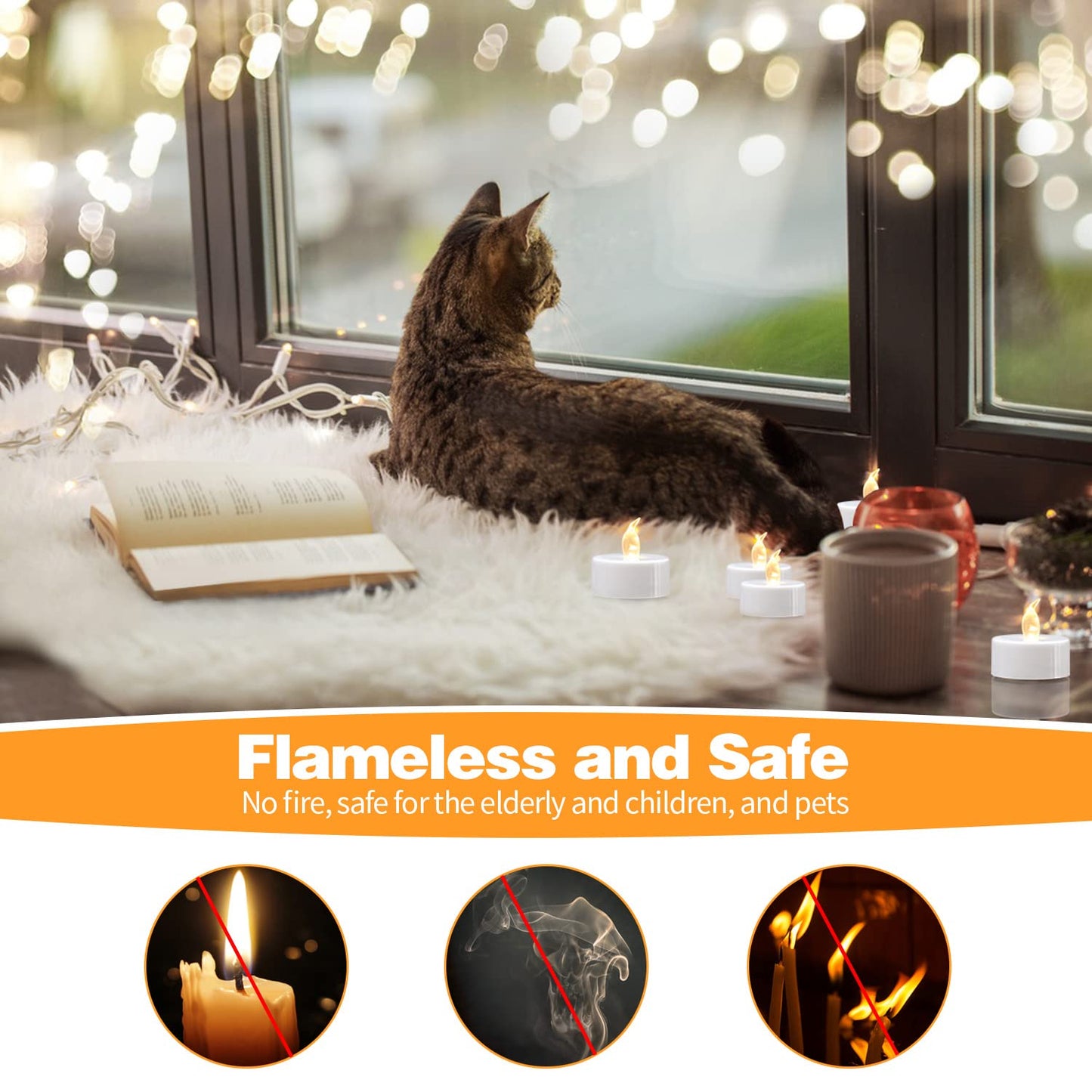 KOABY 24 Pack Warm White LED Tea Lights, Last 100H+, Flickering Flameless Battery Operated Tea Lights for Decor