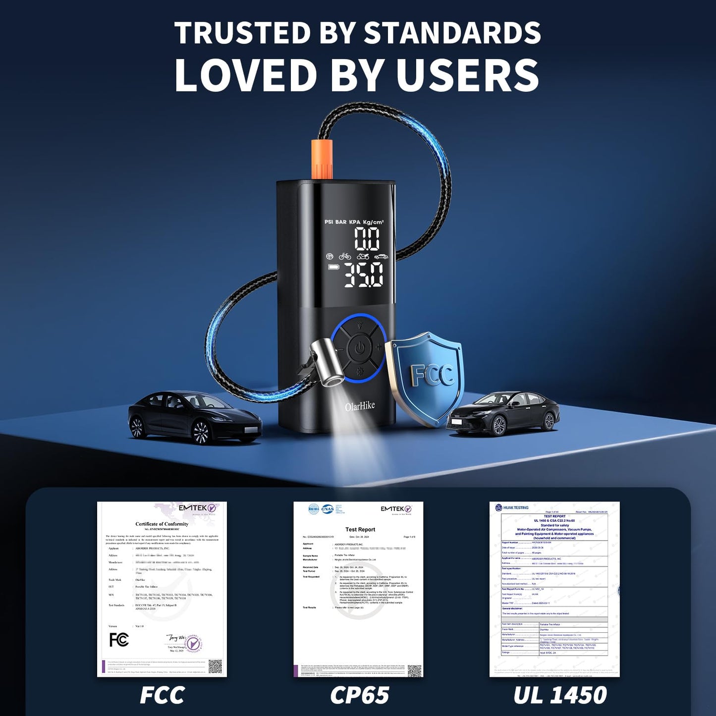 OlarHike Tire Inflator Portable Air Compressor, Smart Dual Hose System, 160PSI Auto Air Pump for Car Tires, Bike,Bicycle, Motorcycles,Electric Pump with LED Light & Digital Pressure Gauge