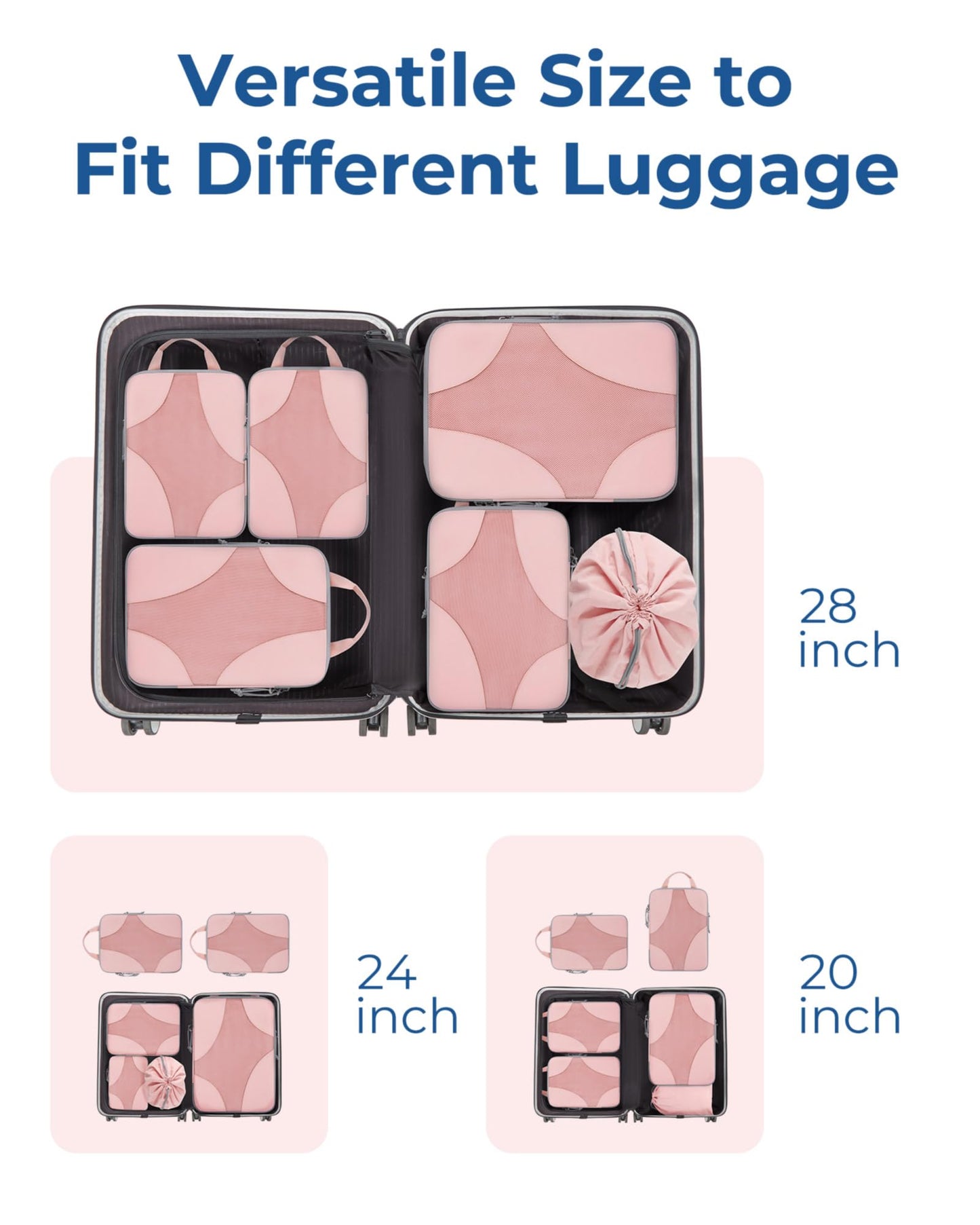 BAGSMART Compression Packing Cubes for Travel, Compressible Luggage Organizer for Carry On Suitcase, Lightweight Travel Essentials 6-Pack 1L+2M+2S+1Shoe Bag, Pink