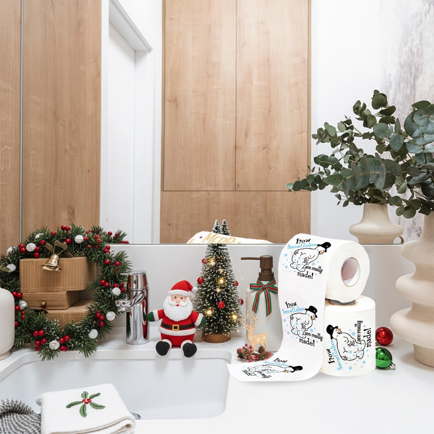 Funny Christmas Toilet Papers, Christmas Bathroom Decorations, 200 Sheets Holiday Toilet Papers, Novelty White Elephant Gag Gifts for Men Women, Xmas Stocking Stuffers Party Decor Supplies