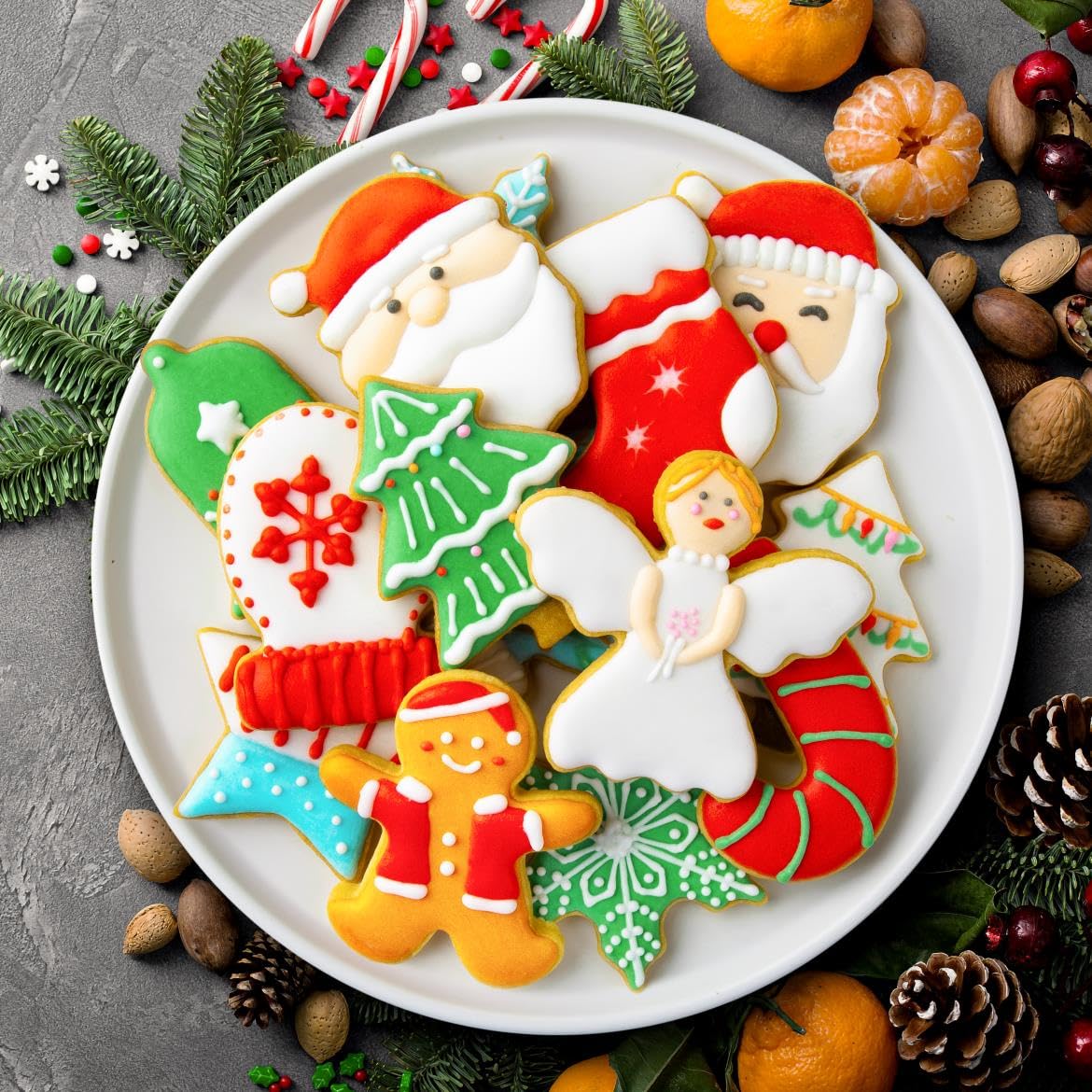 Christmas Cookie Cutters Set, 12 Pieces Stainless Steel Metal Christmas Cookie Cutters Shapes - Gingerbread Men,Christmas Tree,Snowflake, Candy Cane, Santa Face, Star and More