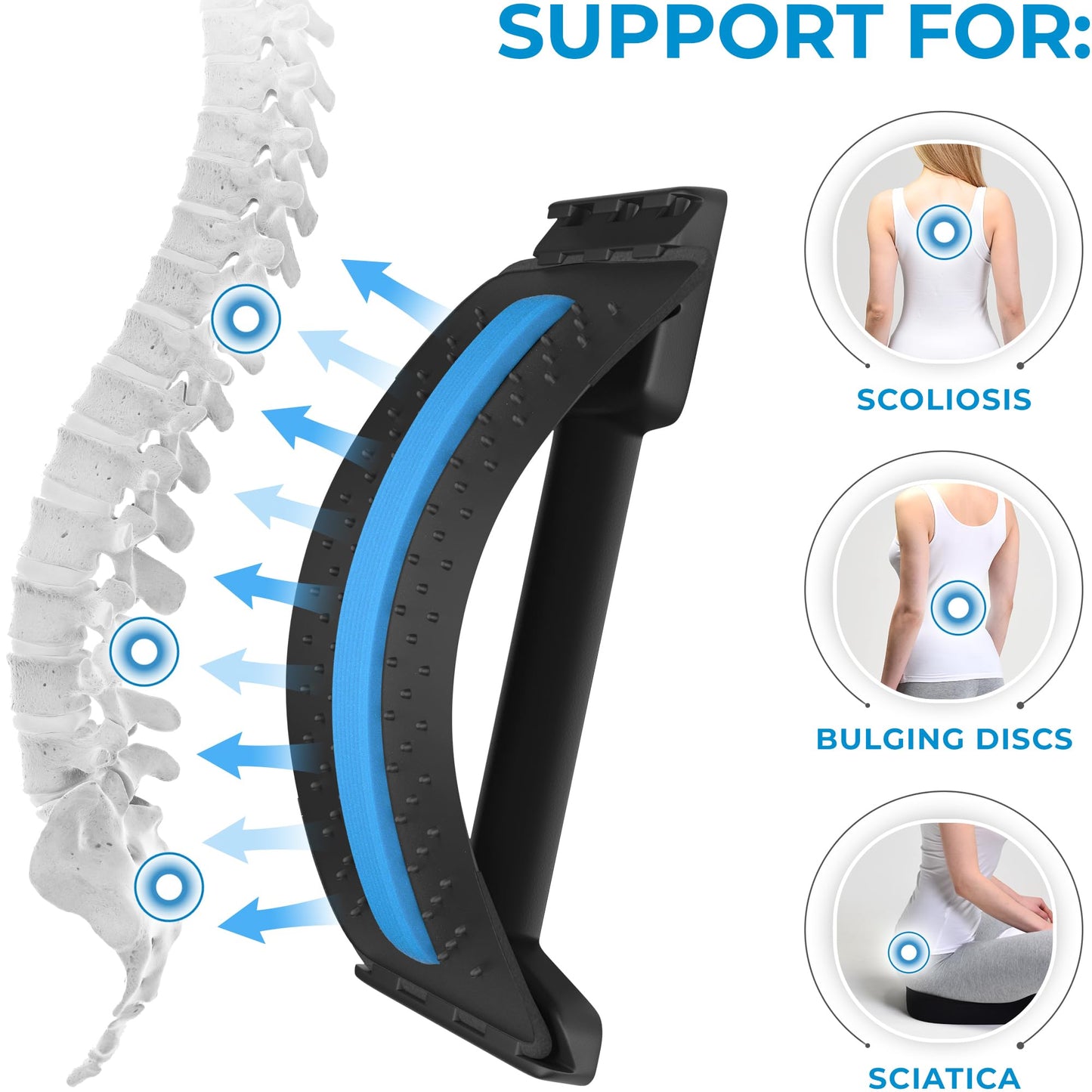 Everlasting Comfort Lumbar Support Board Back Stretcher for Lower Pain Relief - Adjustable Spine Decompression with 88 Acupressure Nodes - Back Cracking Device with Chair Strap for Posture Correction