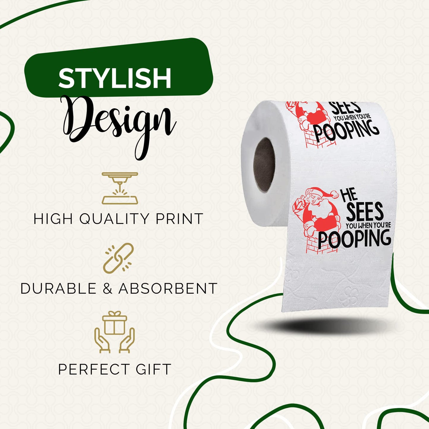 Christmas Toilet Paper Roll He Sees You When You're Pooping - Funny Toilet Paper, Funny Merry Christmas Novelty Gifts, Perfect for White Elephant and Holiday Parties - Santa, Xmas, Holiday Gag Gifts