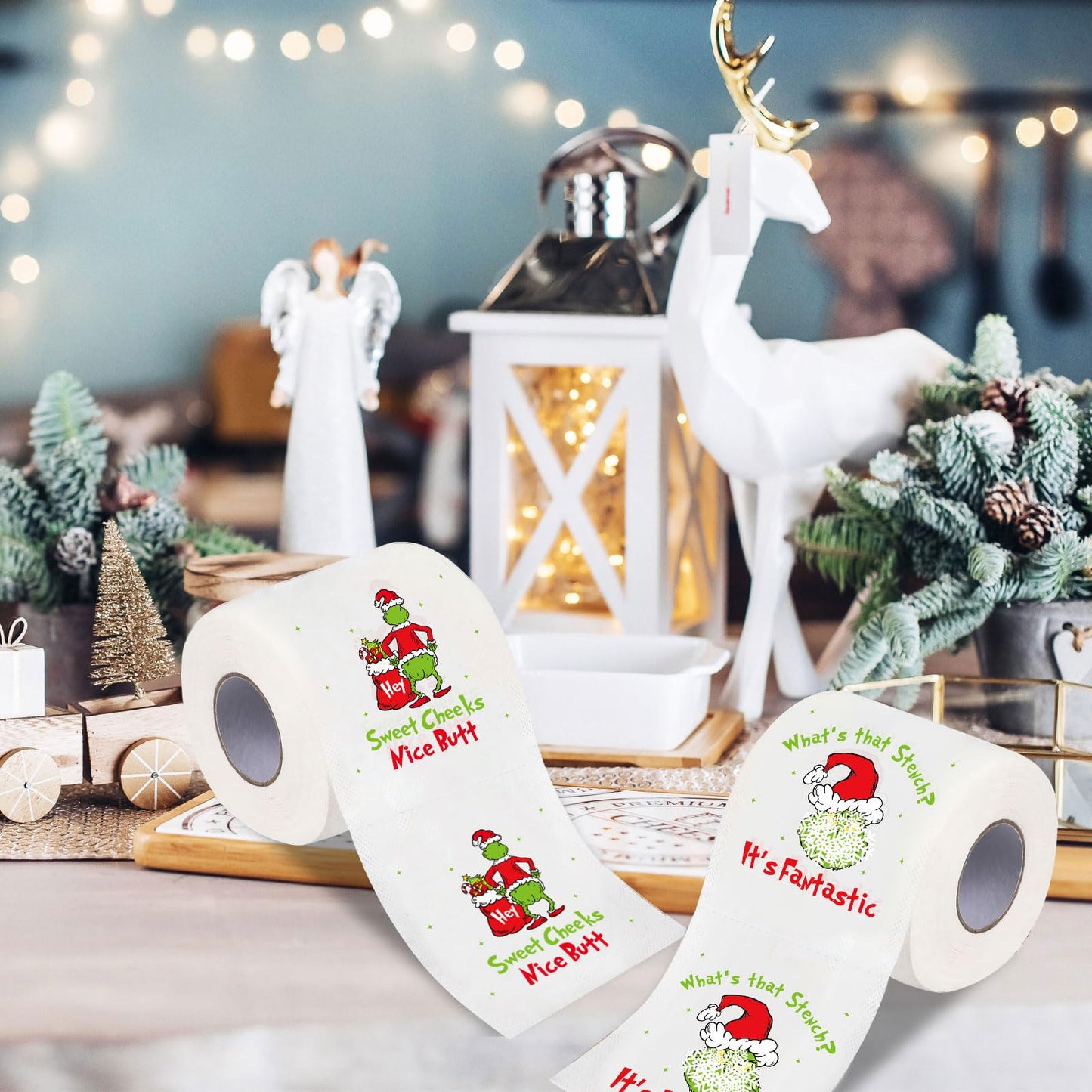 Funny Christmas Toilet Paper, 2 Rolls Holiday Bathroom Toilet Papers, Christmas Bathroom Decorations, White Elephant Gag Gift for Xmas Stocking Stuffers Party Supplies