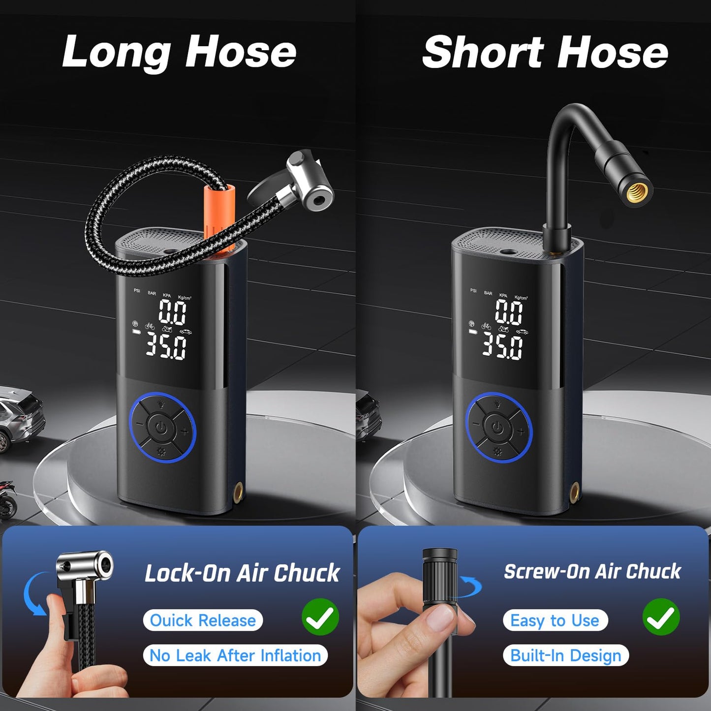 OlarHike Tire Inflator Portable Air Compressor, Smart Dual Hose System, 160PSI Auto Air Pump for Car Tires, Bike,Bicycle, Motorcycles,Electric Pump with LED Light & Digital Pressure Gauge