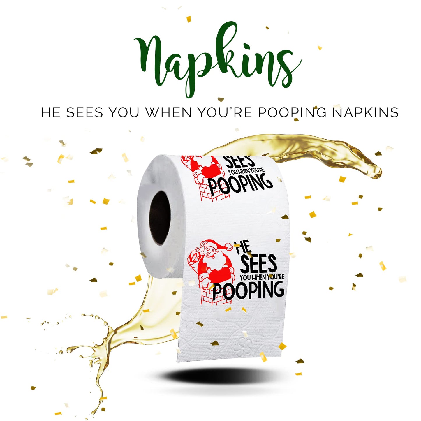 Christmas Toilet Paper Roll He Sees You When You're Pooping - Funny Toilet Paper, Funny Merry Christmas Novelty Gifts, Perfect for White Elephant and Holiday Parties - Santa, Xmas, Holiday Gag Gifts