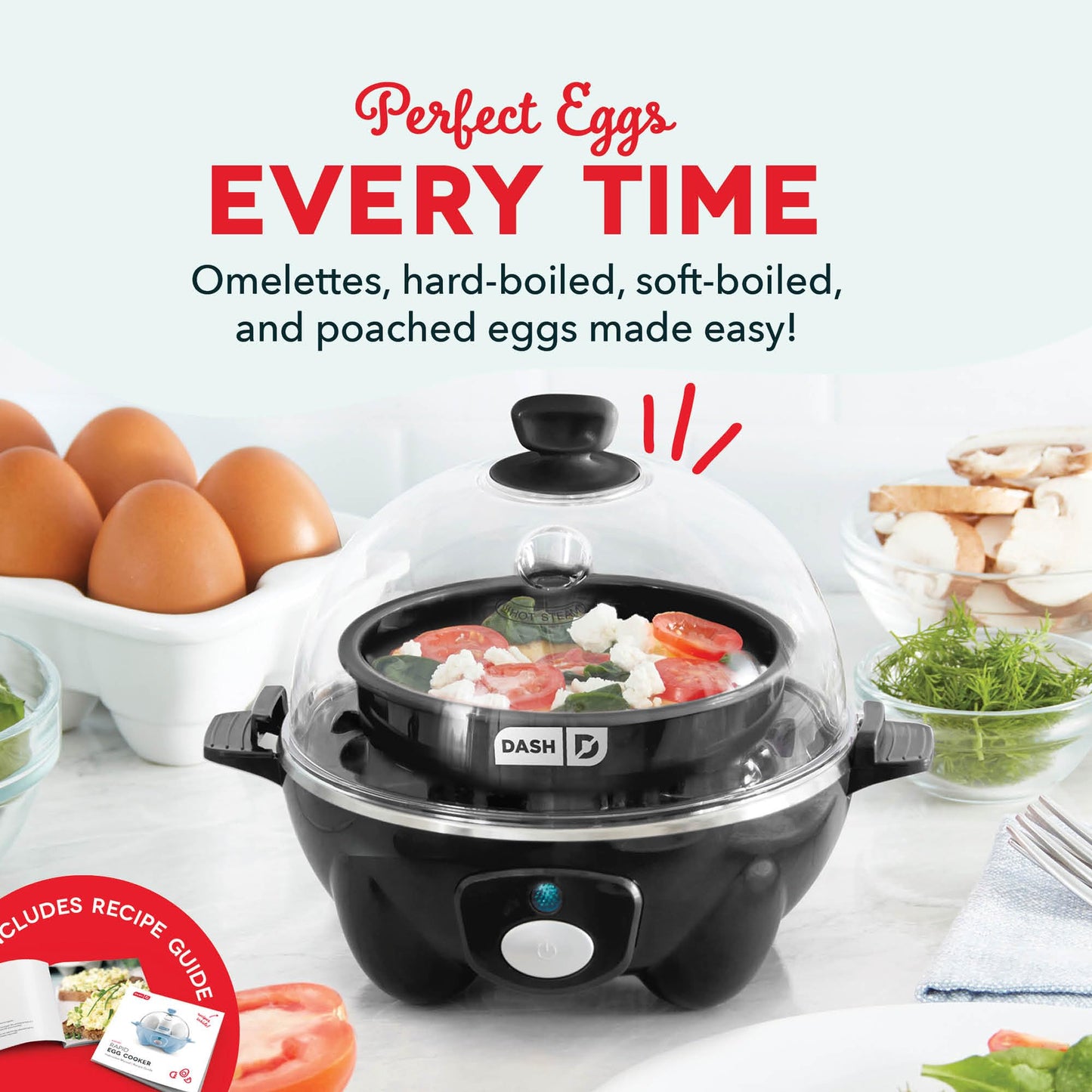 DASH Electric Rapid Egg Cooker for Hard Boiled/Poached/Scrambled Eggs or Omelets with Auto Shut-Off Feature, Black, 7 Egg Capacity