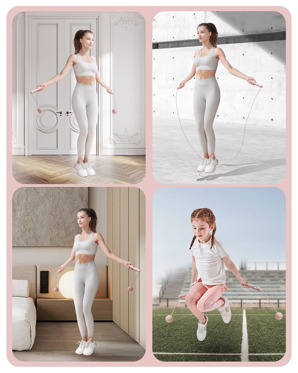 YOTTOY Cordless Jump Rope with Counter - Ropeless Jump Rope 2 In 1 with Large Cordless Ball-Weighted for Women with LCD Display (Pink)