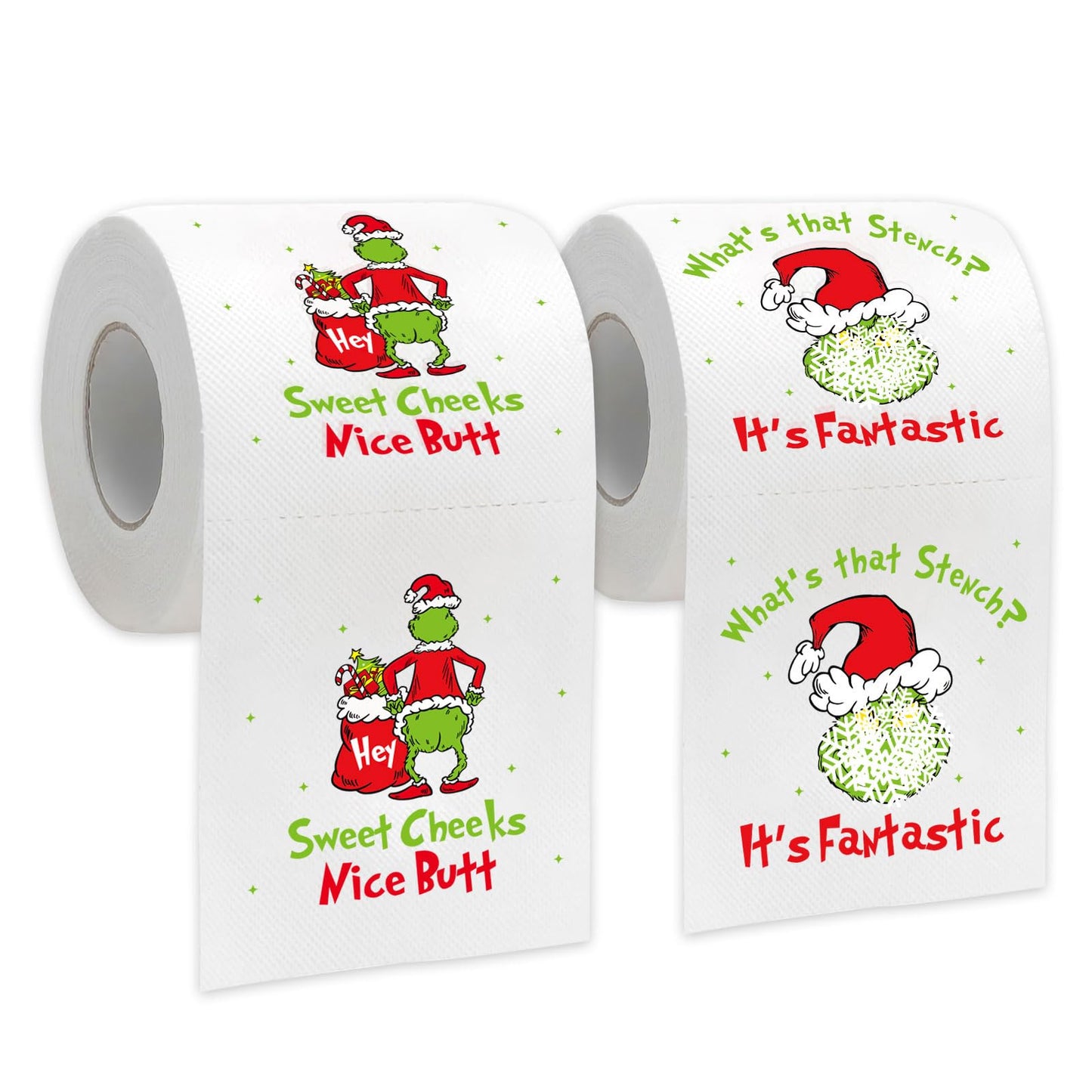 Funny Christmas Toilet Paper, 2 Rolls Holiday Bathroom Toilet Papers, Christmas Bathroom Decorations, White Elephant Gag Gift for Xmas Stocking Stuffers Party Supplies