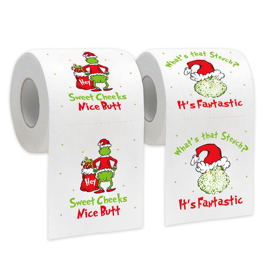 Funny Christmas Toilet Paper, 2 Rolls Holiday Bathroom Toilet Papers, Christmas Bathroom Decorations, White Elephant Gag Gift for Xmas Stocking Stuffers Party Supplies