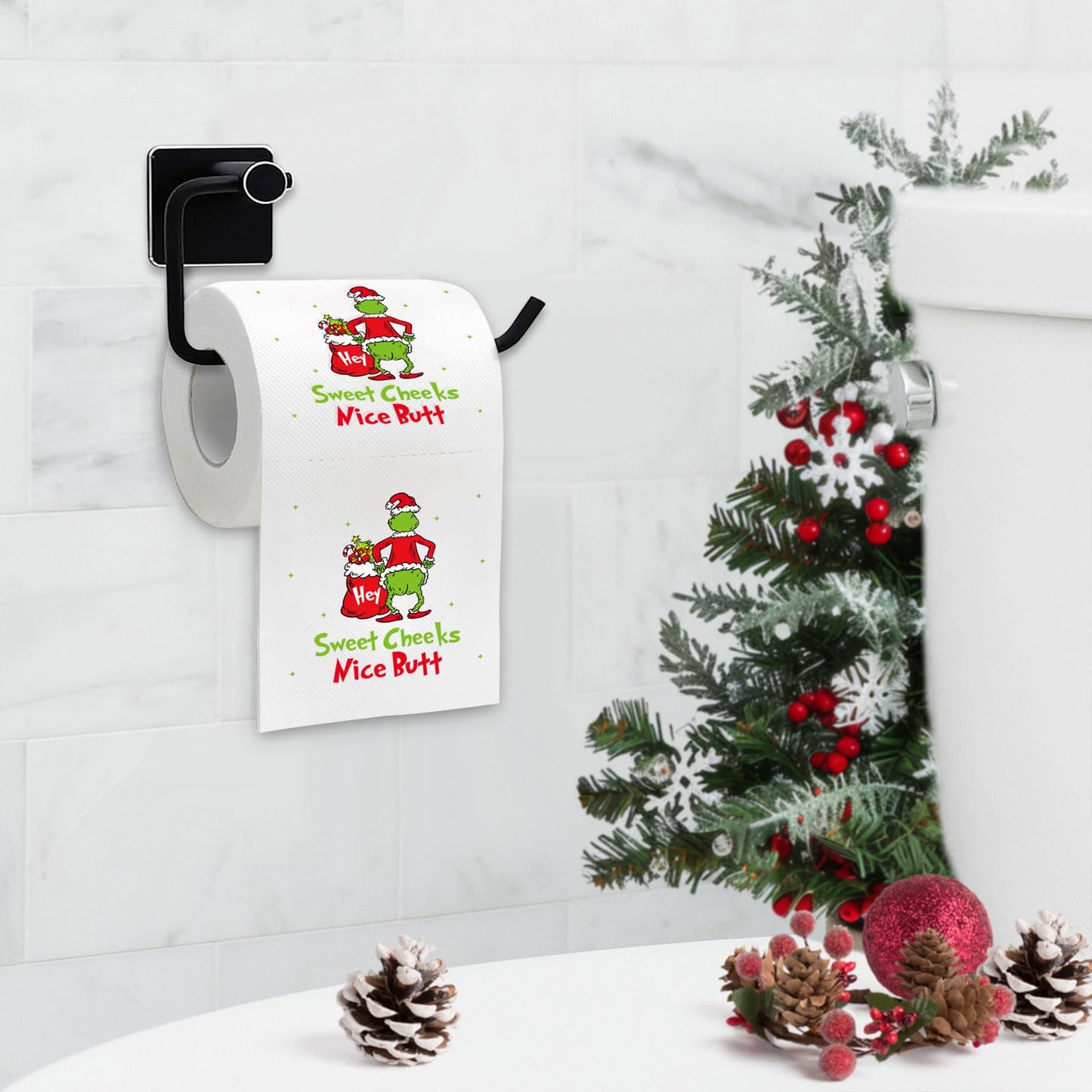 Funny Christmas Toilet Paper, 2 Rolls Holiday Bathroom Toilet Papers, Christmas Bathroom Decorations, White Elephant Gag Gift for Xmas Stocking Stuffers Party Supplies