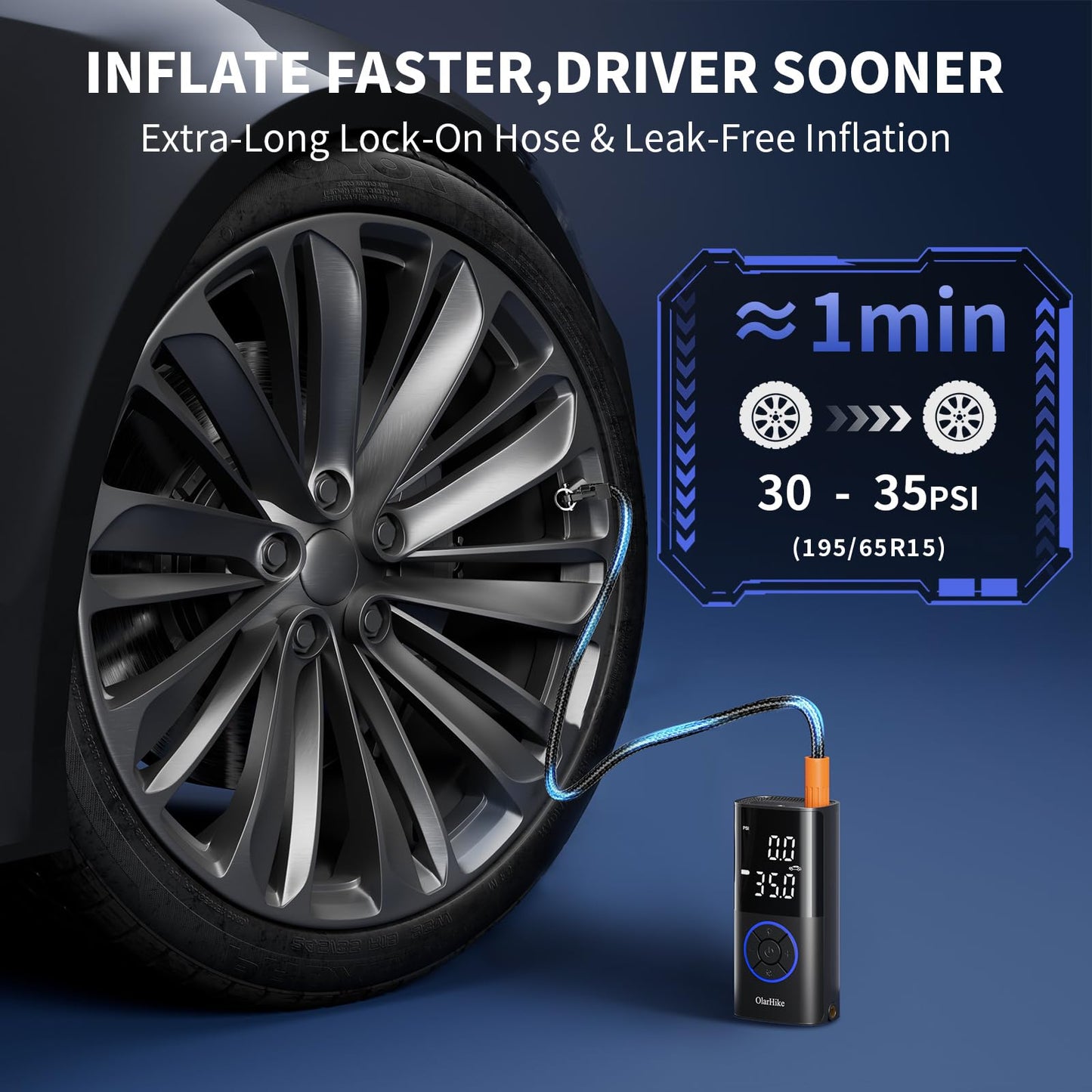 OlarHike Tire Inflator Portable Air Compressor, Smart Dual Hose System, 160PSI Auto Air Pump for Car Tires, Bike,Bicycle, Motorcycles,Electric Pump with LED Light & Digital Pressure Gauge