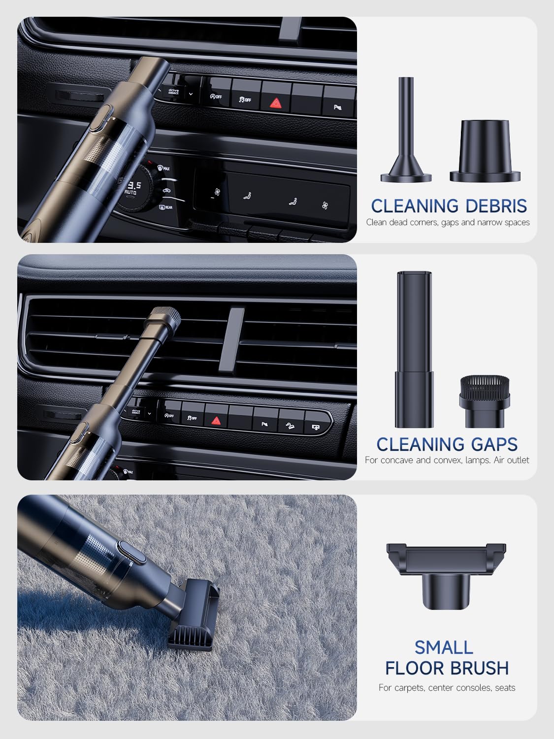 PUNOMO Cordless Car Vacuum Cleaner, 20000PA Strong Suction Wet/Dry Handheld Vacuum and Air Duster with Detailing Kit, Rechargeable Portable Mini Vacuum for Pet, Car Detailing, Home & Outdoor Cleaning