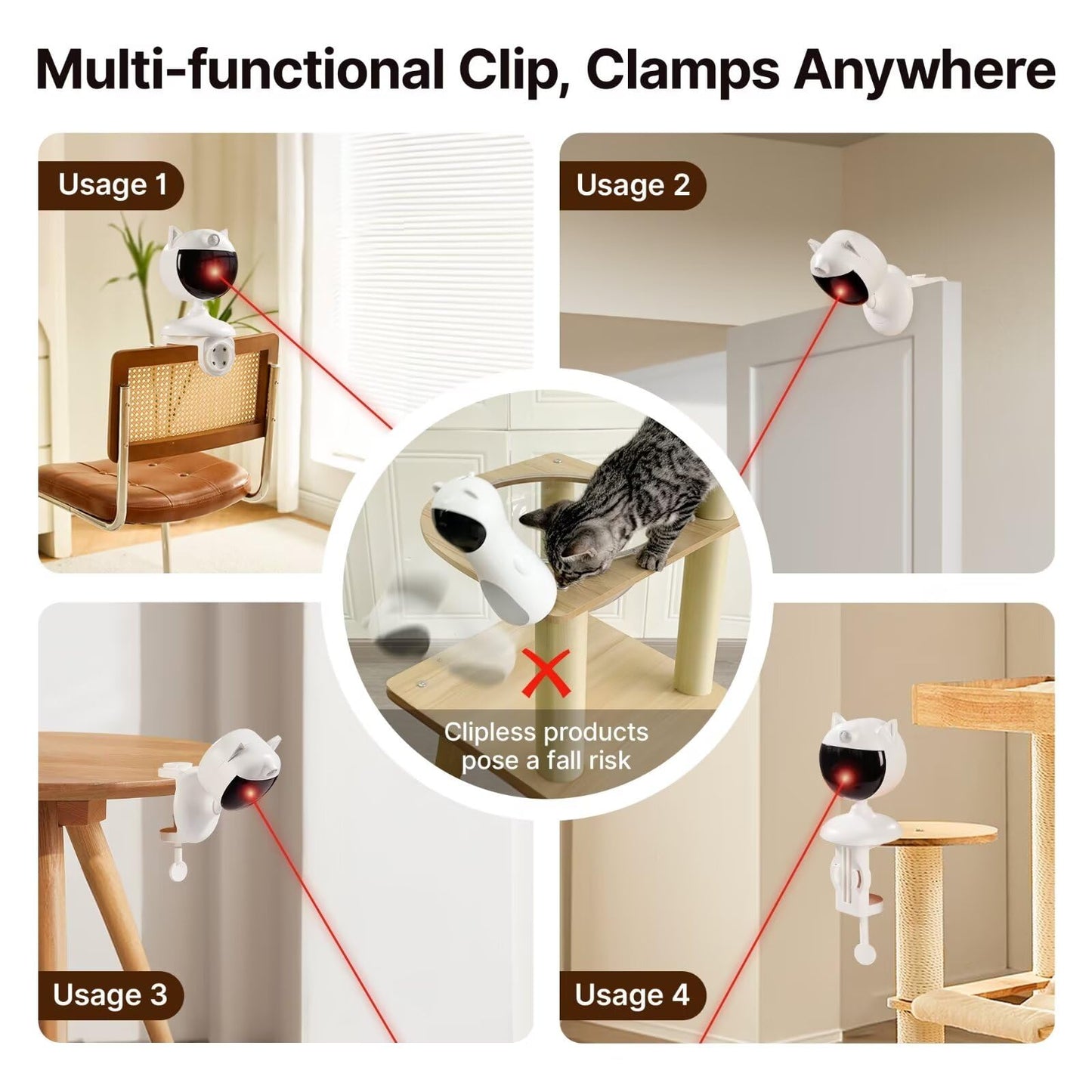 Potaroma Smart Sensor Cat Laser Toys Interactive, Motion Activated Truly Random Trjajectory, Clamp Design, Automatic Chargeable Kitten Toy Indoor Exercise, Cream White