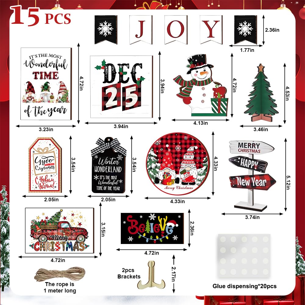 Nialnant 19 PCS Christmas Tiered Tray Decor, Christmas Tiered Tray Decorations Set, Snowflake Joy Snowman Wood Table Signs for Winter Table Centerpieces Home Decorations