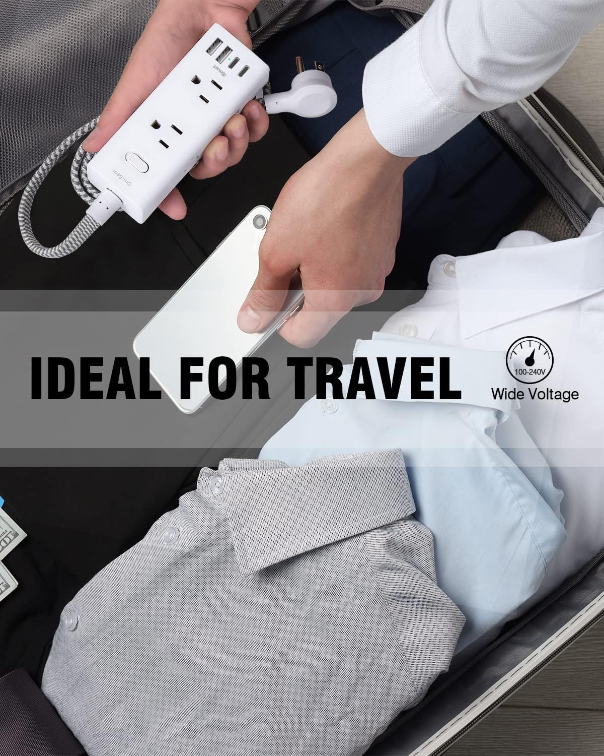 Power Strip Surge Protector - One Beat 6 Widely Outlets with 4 USB Ports (2 USB C), 5 Ft Extension Cord Flat Plug, Wall Mount Outlet Extender Small Power Strip for Travel Home Office College Dorm Room