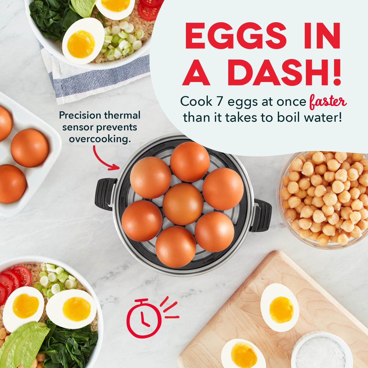 DASH Electric Rapid Egg Cooker for Hard Boiled/Poached/Scrambled Eggs or Omelets with Auto Shut-Off Feature, Black, 7 Egg Capacity
