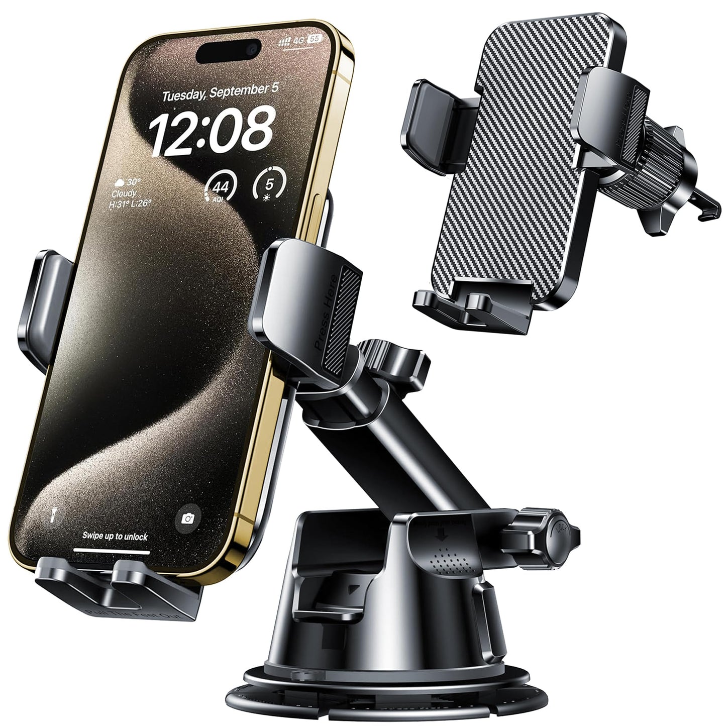 Qifutan Dash Mounted Holders Phone Holders for Your Car Phone Mount for Car Windshield Dashboard Air Vent Universal Desk Mounts Hands Free Automobile Cell Phone Holder Fit for iPhone Smartphone
