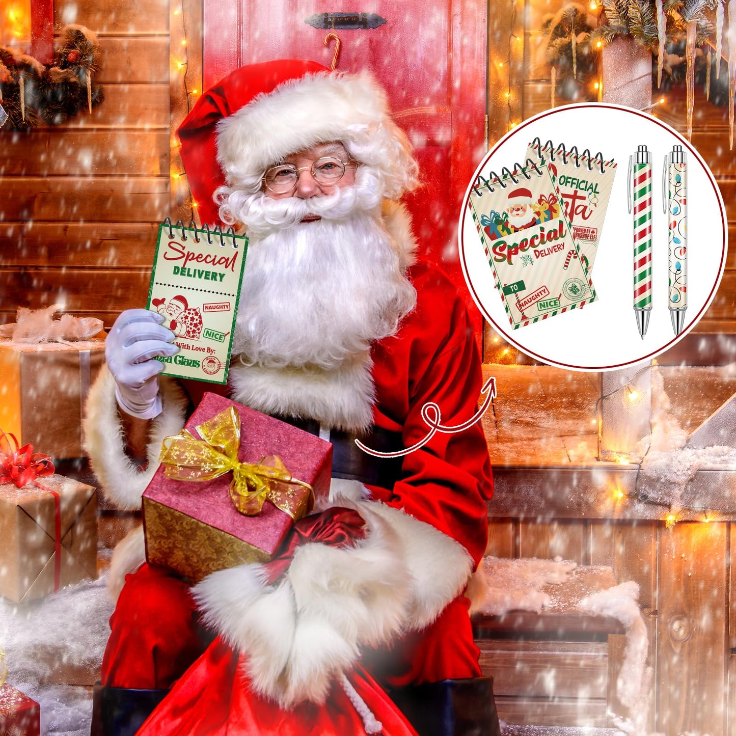 Zhanmai 32 Pcs Christmas Mini Notepads with Pens Set North Pole Spiral Notepads Official Santa Delivery Pens Xmas Memo Notebooks Ballpoint Pen for Kids Xmas Holiday Party(Classic Color)