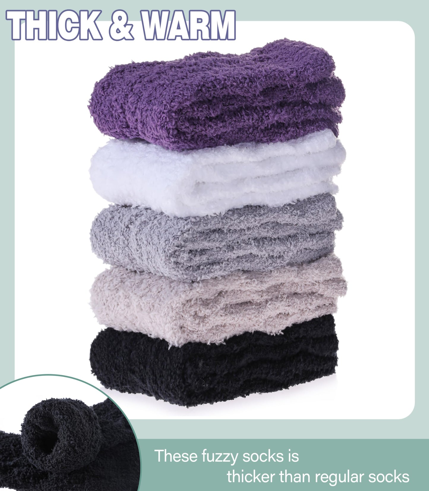 DOSKONI Fuzzy Socks for Women Fluffy Slipper Socks Cozy Winter Warm Soft Microfiber Plush Home Sleeping Gift Socks 5 Pairs Color A