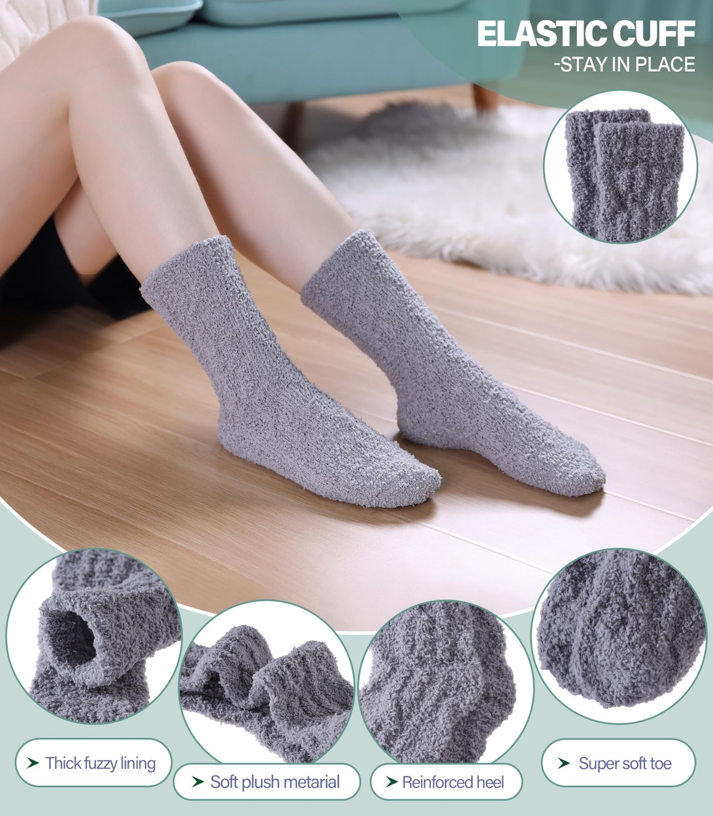DOSKONI Fuzzy Socks for Women Fluffy Slipper Socks Cozy Winter Warm Soft Microfiber Plush Home Sleeping Gift Socks 5 Pairs Color A
