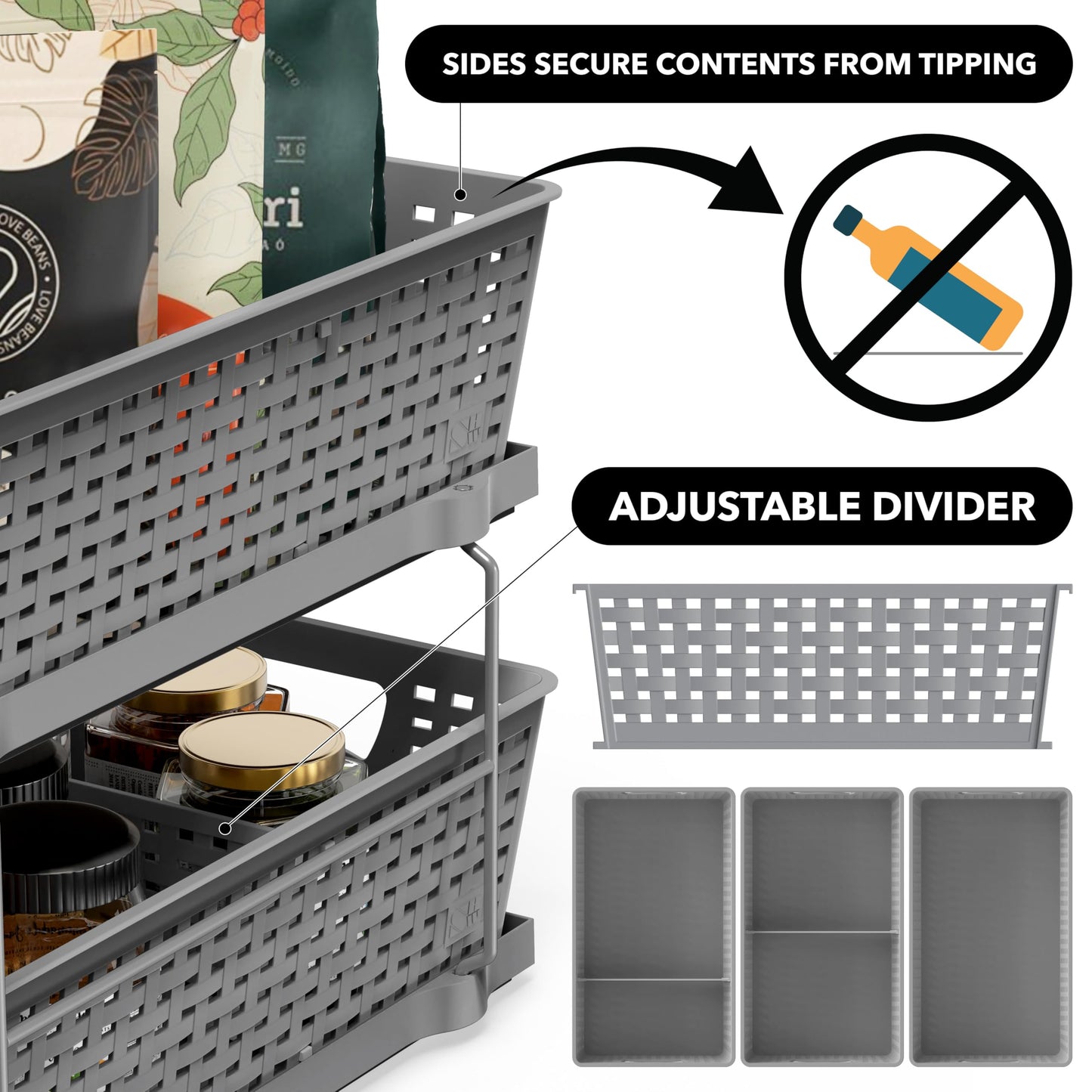 Simple Houseware 2 Tier Bathroom Organizer Tray Pull-Out Sliding Drawer, Under Sink Storage, Gray