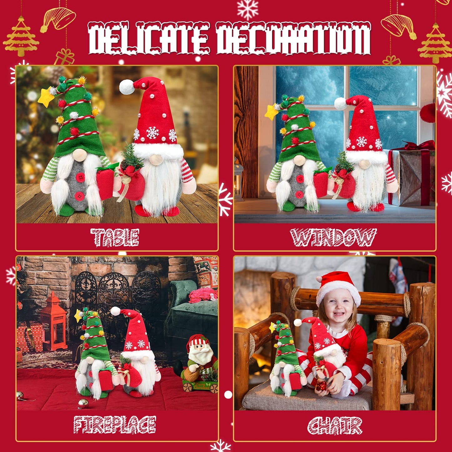 BINSUNS 2Pcs Christmas Gnomes Plush Decorations, Christmas Elf Gnomes Swedish Tomte Plush Gnome - Xmas Thanksgiving Home Party Ornaments Boy Girl Decor