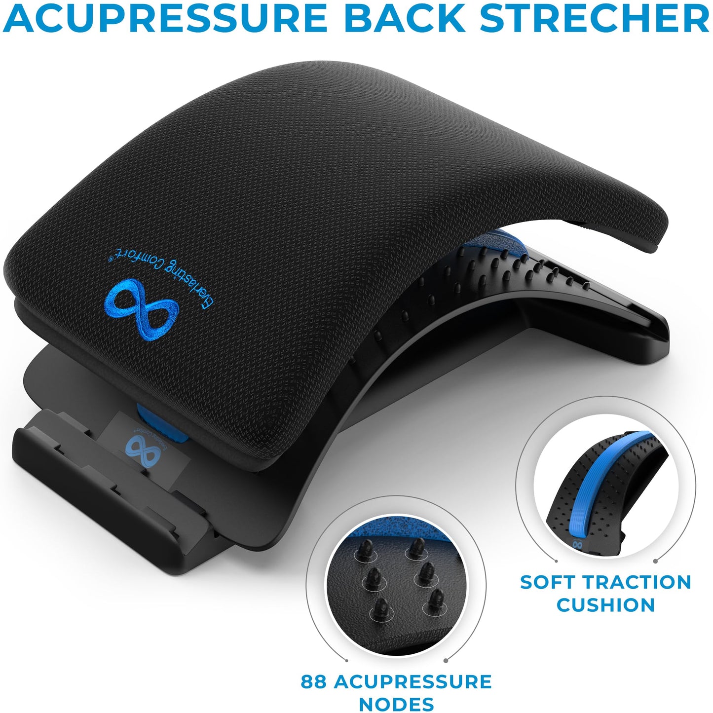 Everlasting Comfort Lumbar Support Board Back Stretcher for Lower Pain Relief - Adjustable Spine Decompression with 88 Acupressure Nodes - Back Cracking Device with Chair Strap for Posture Correction