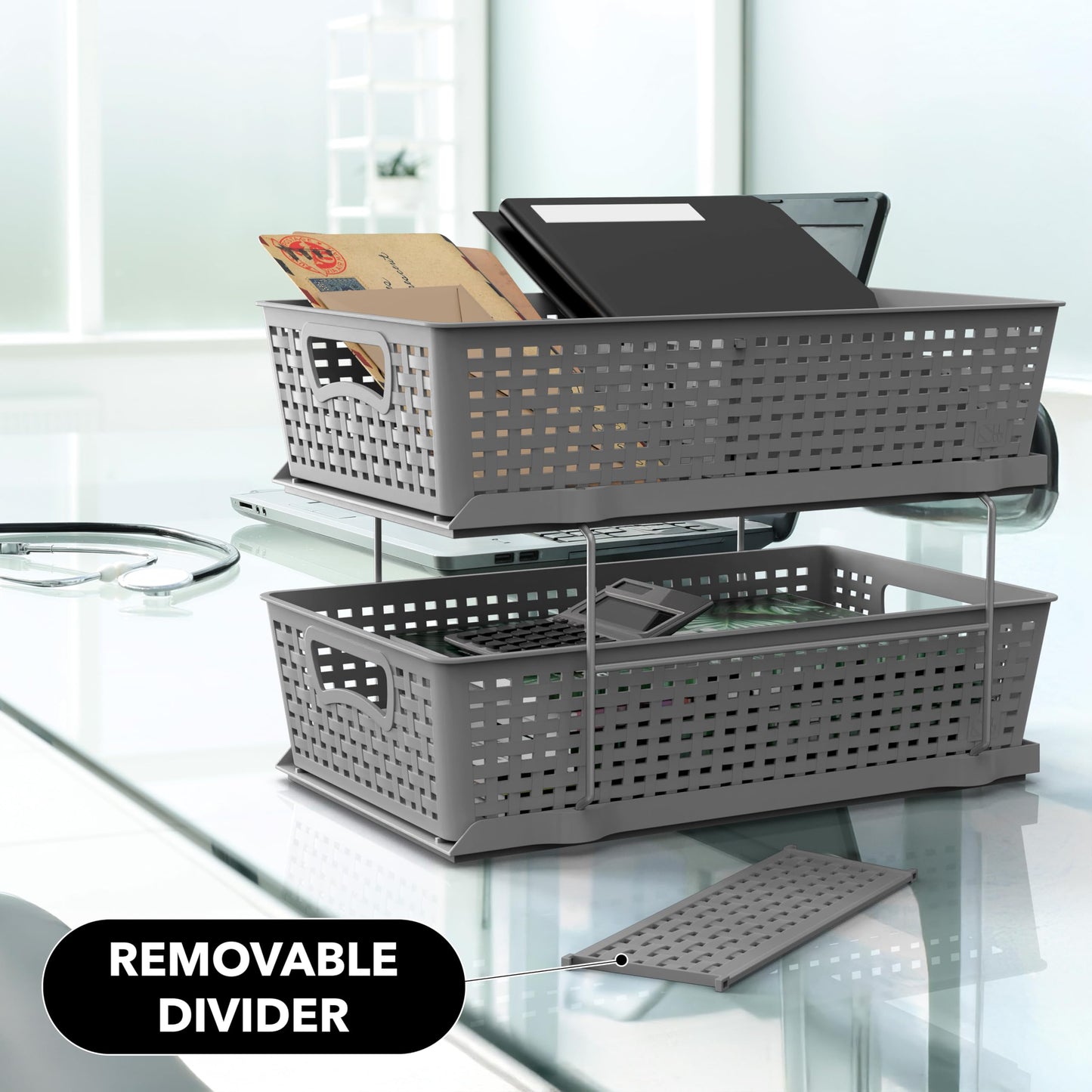 Simple Houseware 2 Tier Bathroom Organizer Tray Pull-Out Sliding Drawer, Under Sink Storage, Gray