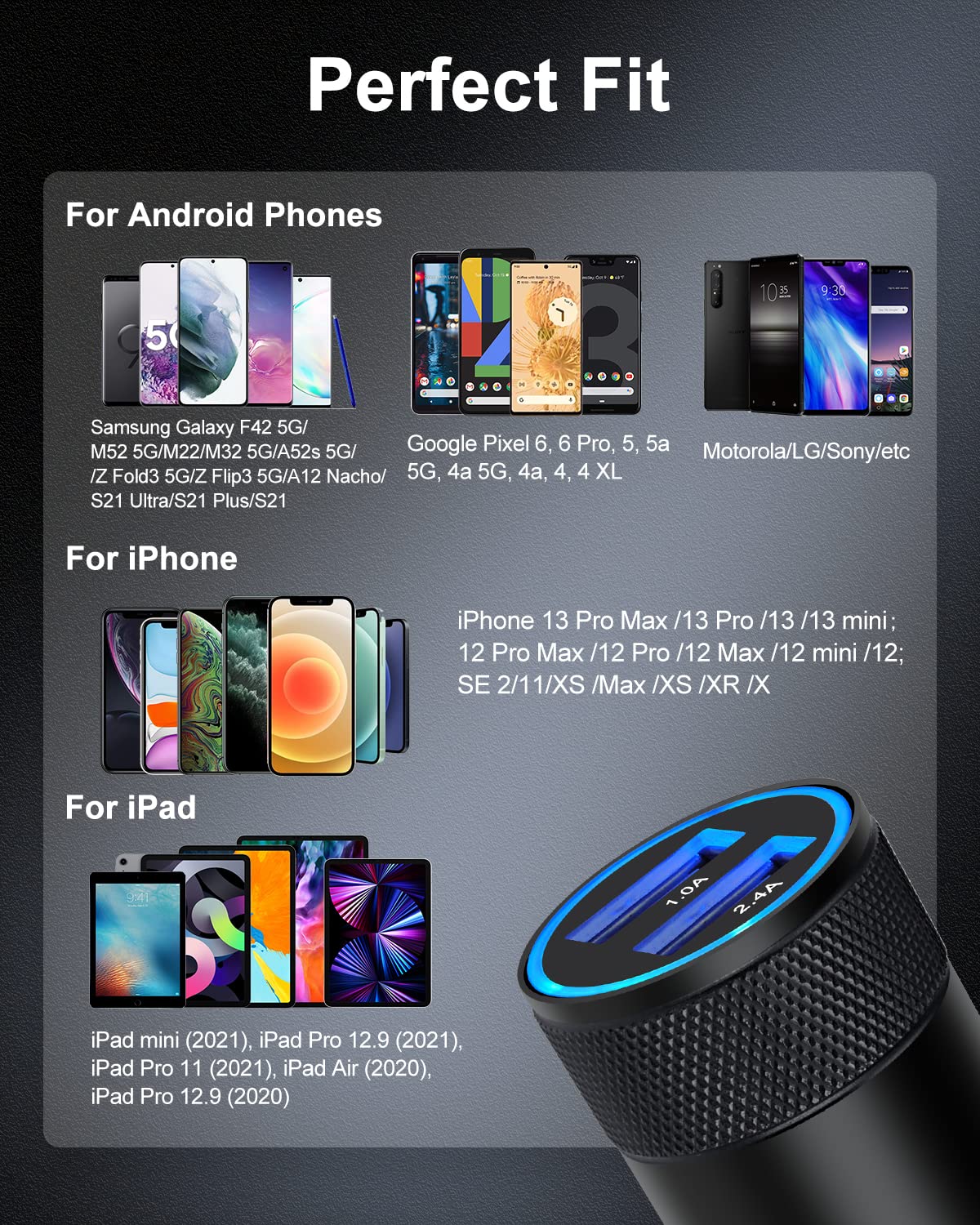 Car Charger, [2Pack/3.4a] Fast Charge Dual Port USB Cargador Carro Lighter Adapter for iPhone 15 14 13 12 11 Pro Max X XR XS 17 Plus 16, iPad, Samsung Galaxy S23 S22 S21 S25 Plus S7 j7 S10e S9 Note 8