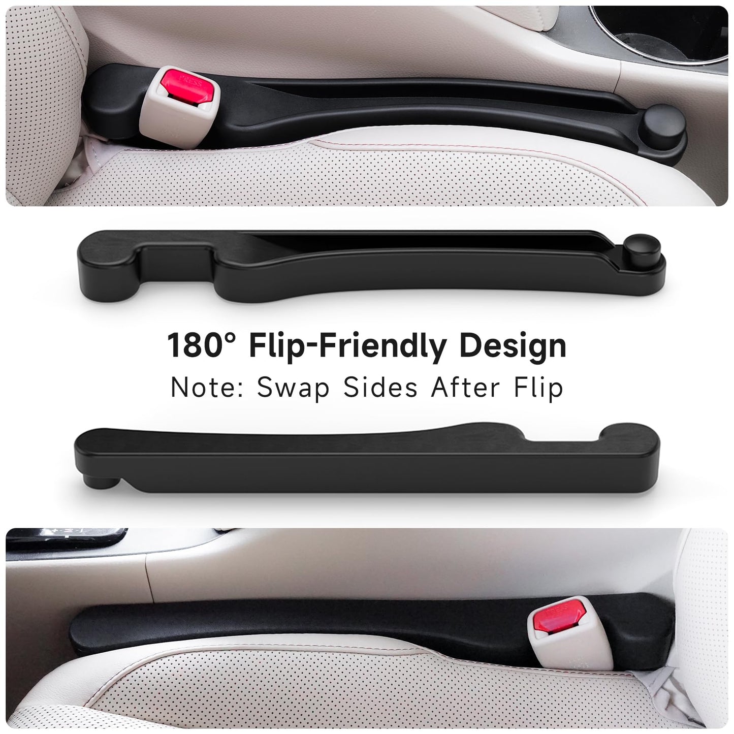 Givifive Car Seat Gap Filler Set of 2, Soft Foam Multifunctional Seat Side Gap Filler with Organizer & Hook Function, 3in1 Gap Stopper Universal Fit Car SUV Truck Fill The Gap Between Seat & Console