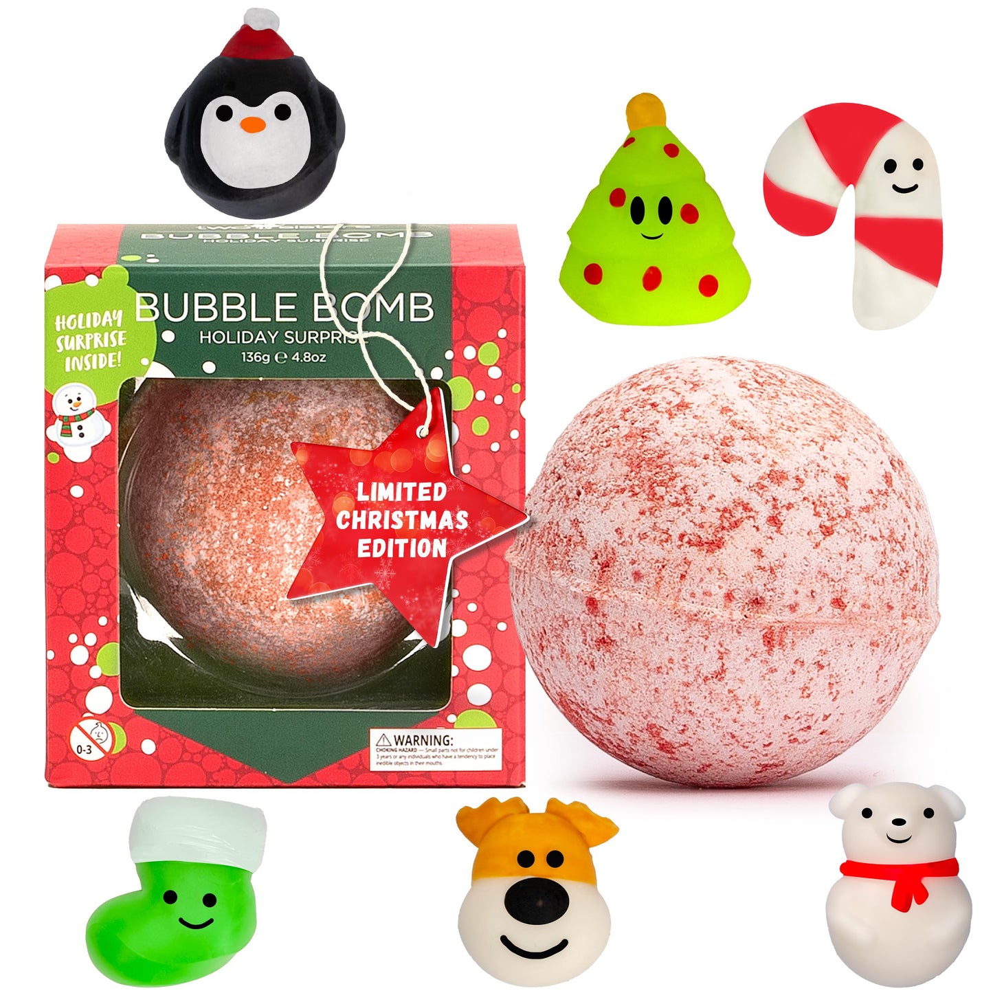 Christmas Bath Bomb for Kids with Surprise Bath Toys Inside (Gift Set) - Stocking Stuffers for Boys and Girls - Holiday Bubble Bath with Cheerful Scent, USA Made by Two Sisters