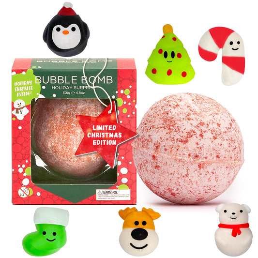 Christmas Bath Bomb for Kids with Surprise Bath Toys Inside (Gift Set) - Stocking Stuffers for Boys and Girls - Holiday Bubble Bath with Cheerful Scent, USA Made by Two Sisters