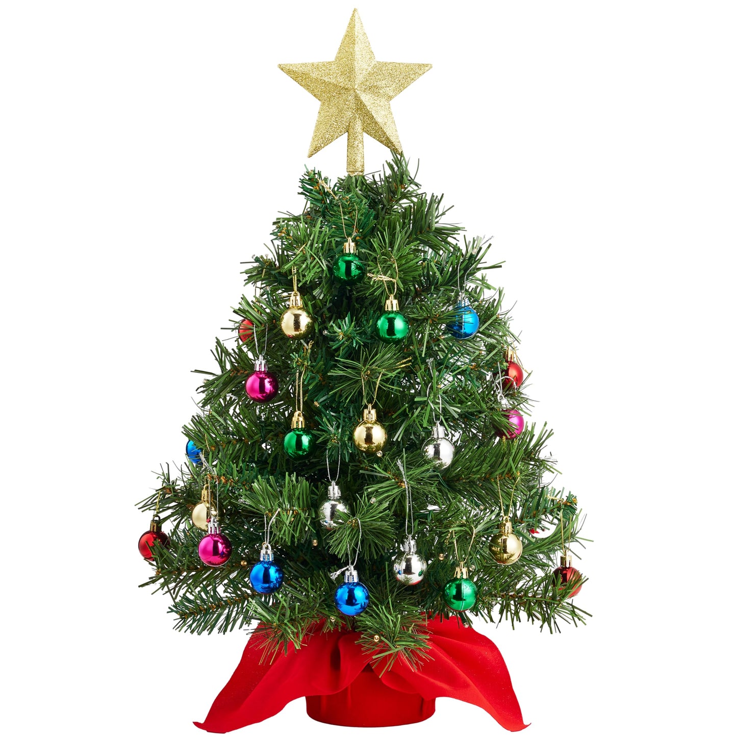 Joiedomi 24"/2FT Mini Christmas Tree Tabletop Set with Clear LED Lights, Artificial Mini Christmas Tree with Star Treetop and Hanging Ornaments, Best DIY Xmas Decorations