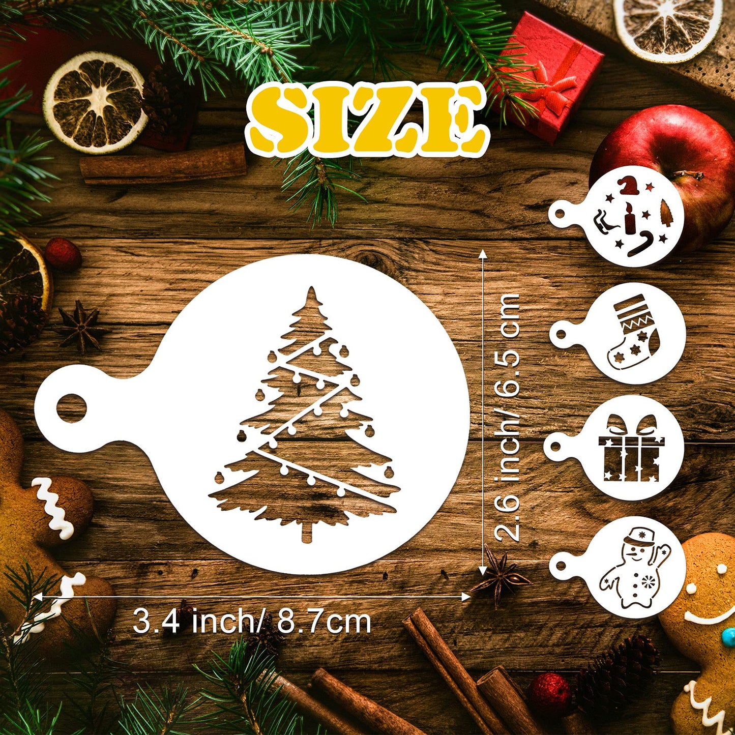 Vesici 30 Pieces Christmas Cookie Stencils Templates Decorations Christmas Coffee Baking Painting Mold Tools Plastic Cookie Coffee Decorating Stencils Reusable Xmas Baking Tools for DIY