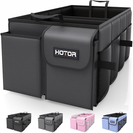 HOTOR Foldable Trunk Organizer - SUVs & Sedans, Sturdy Car Organization With 2 Compartments, Black, 23.6"14.2"10.6"